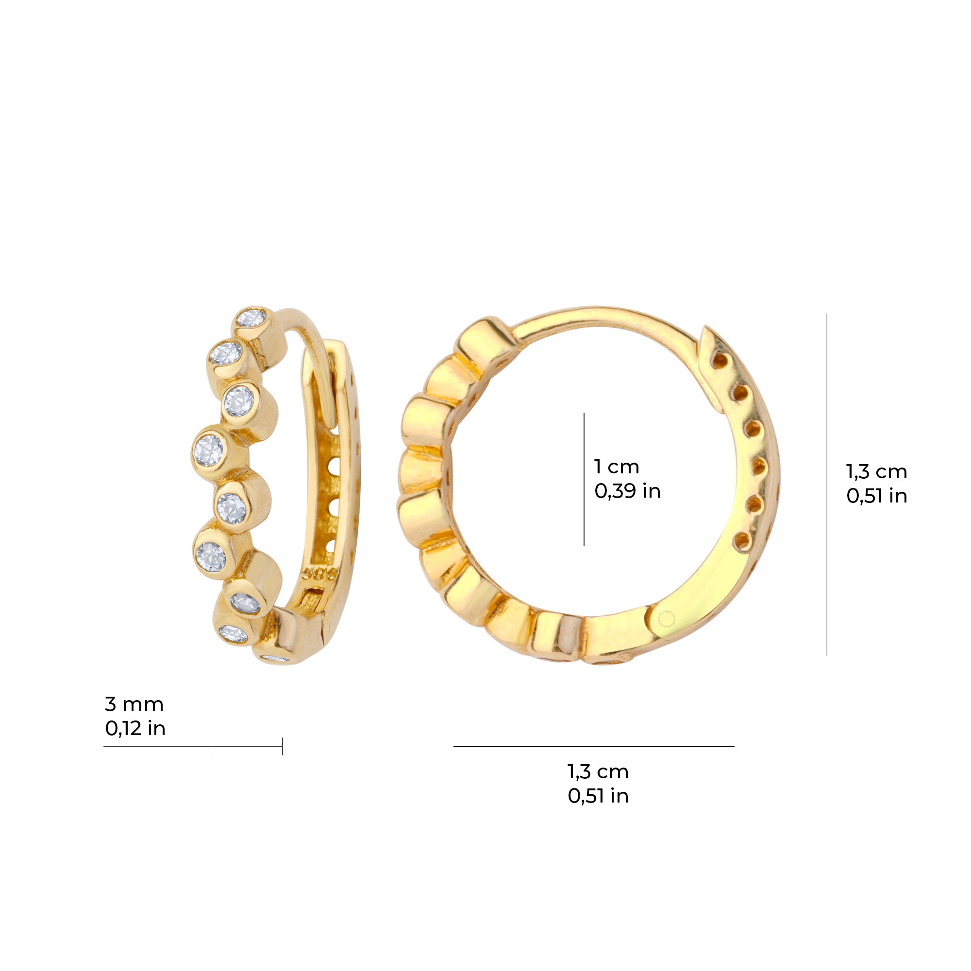 Asymmetric Hoop Earrings 14K Solid Gold
