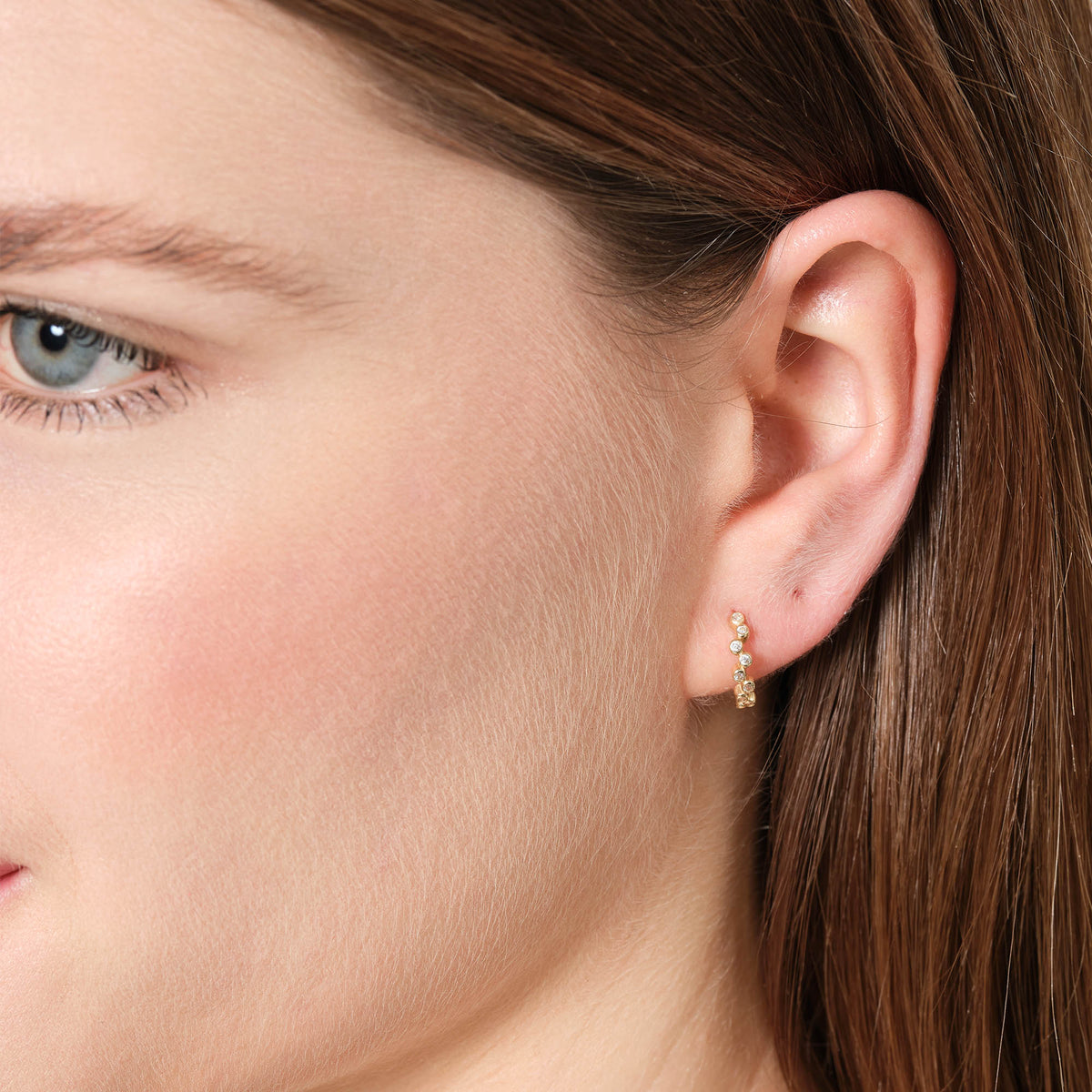 Asymmetric Hoop Earrings 14K Solid Gold