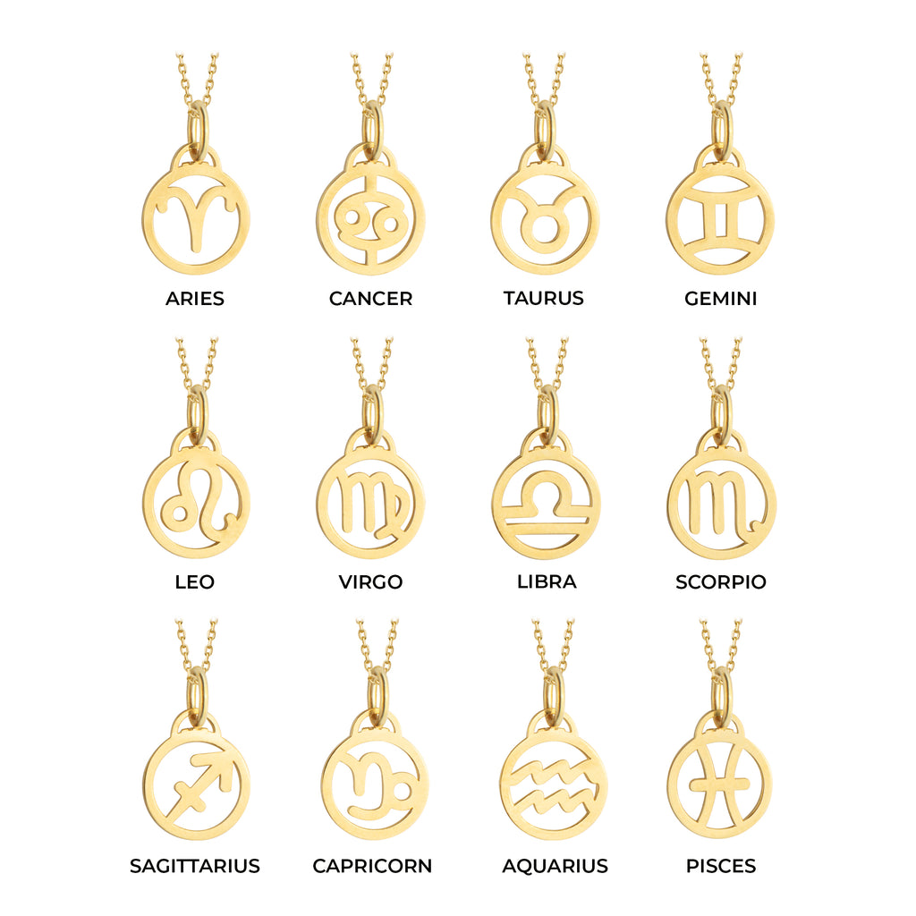 Zodiac Symbol Necklace Solid Gold