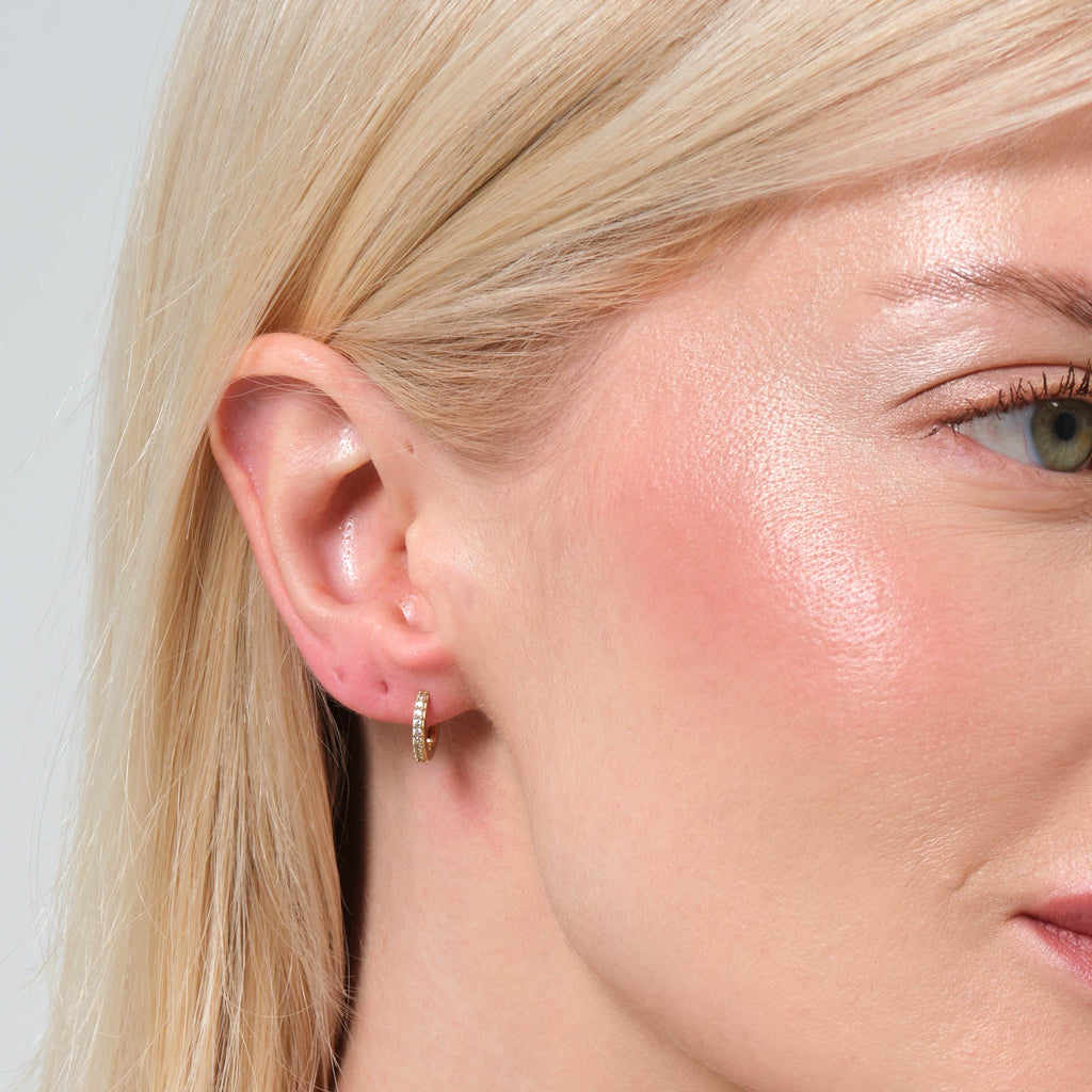 Tiny Pavé Hoop Earrings 14K Solid Gold