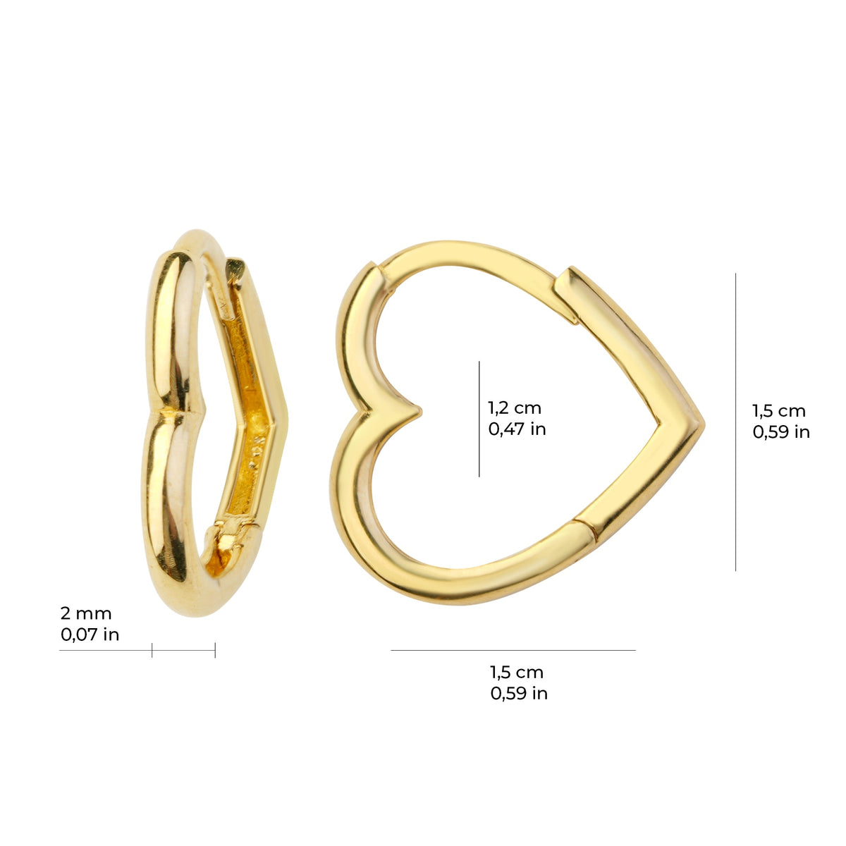 Heart Hoop Earrings 14K Solid Gold