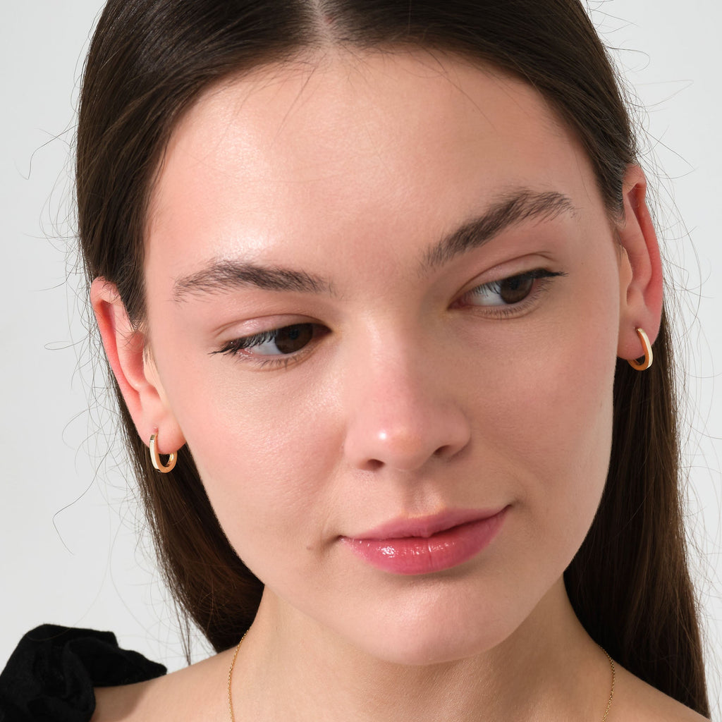 Plain Oval Hoop Earrings 14K Solid Gold