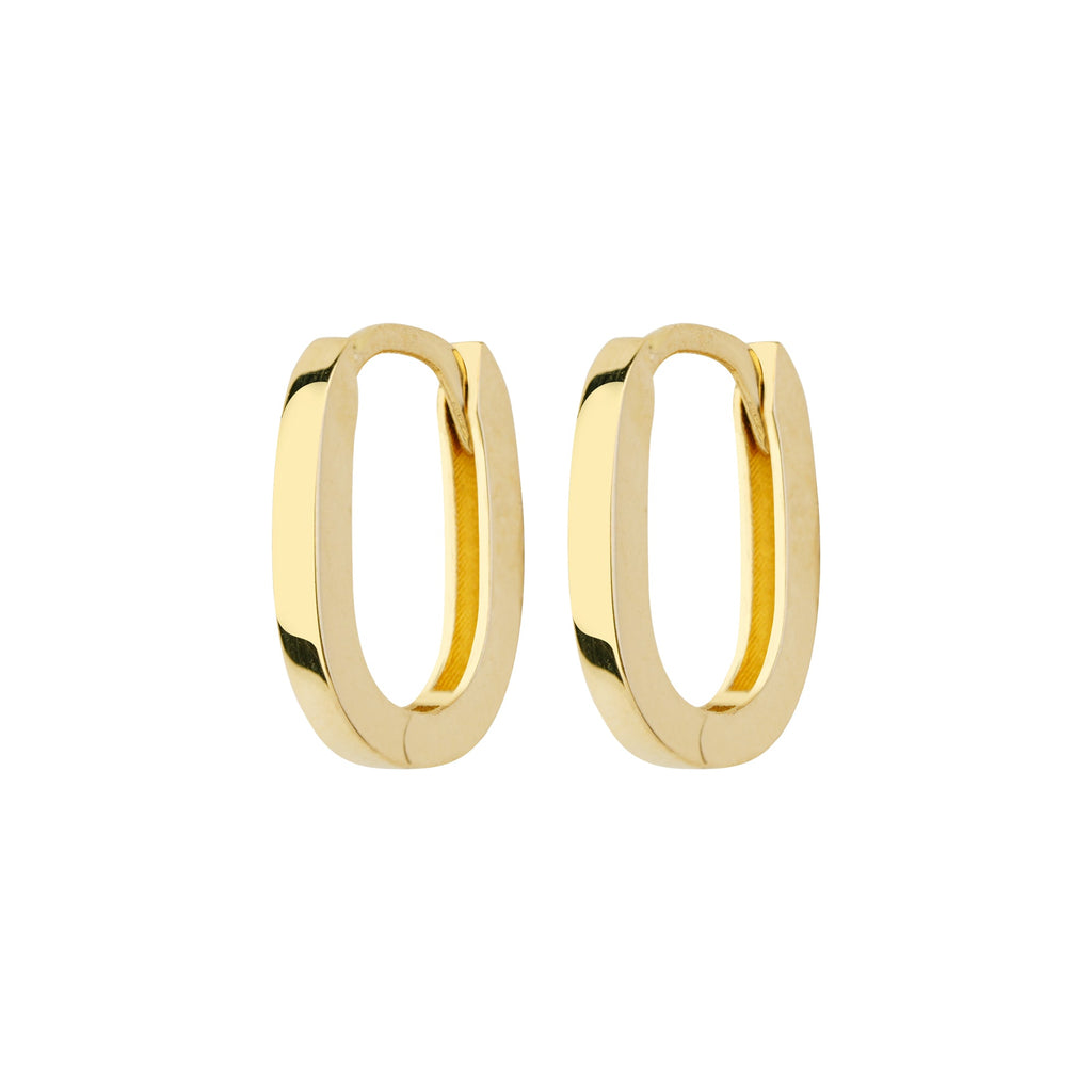 Plain Oval Hoop Earrings 14K Solid Gold