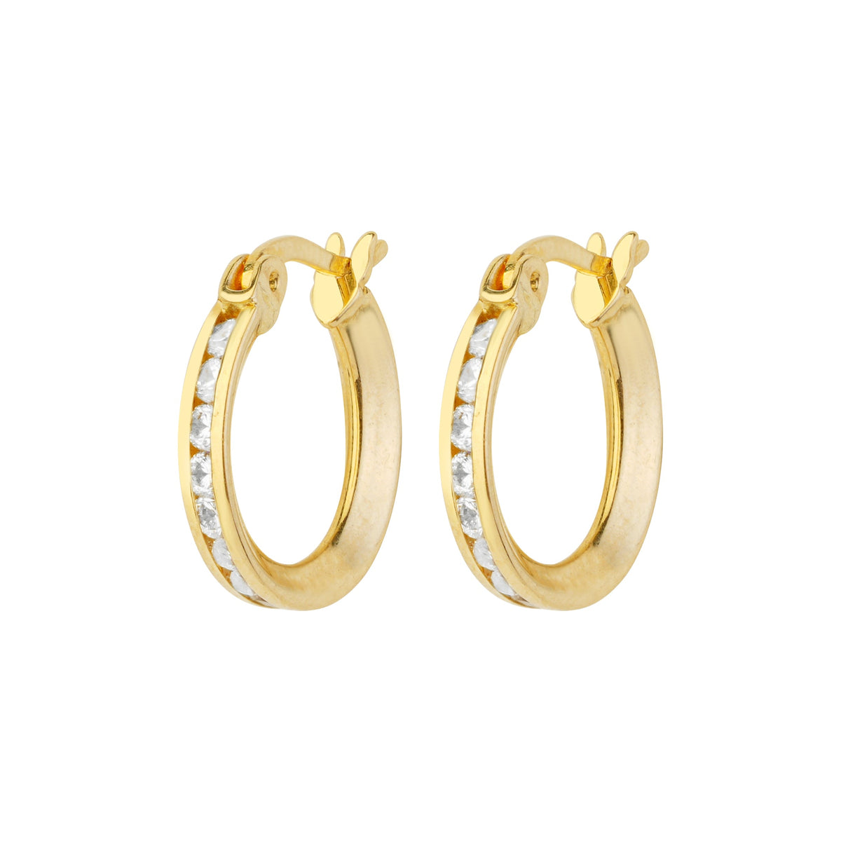 Pavé Fluted Hoop Earrings 14K Solid Gold