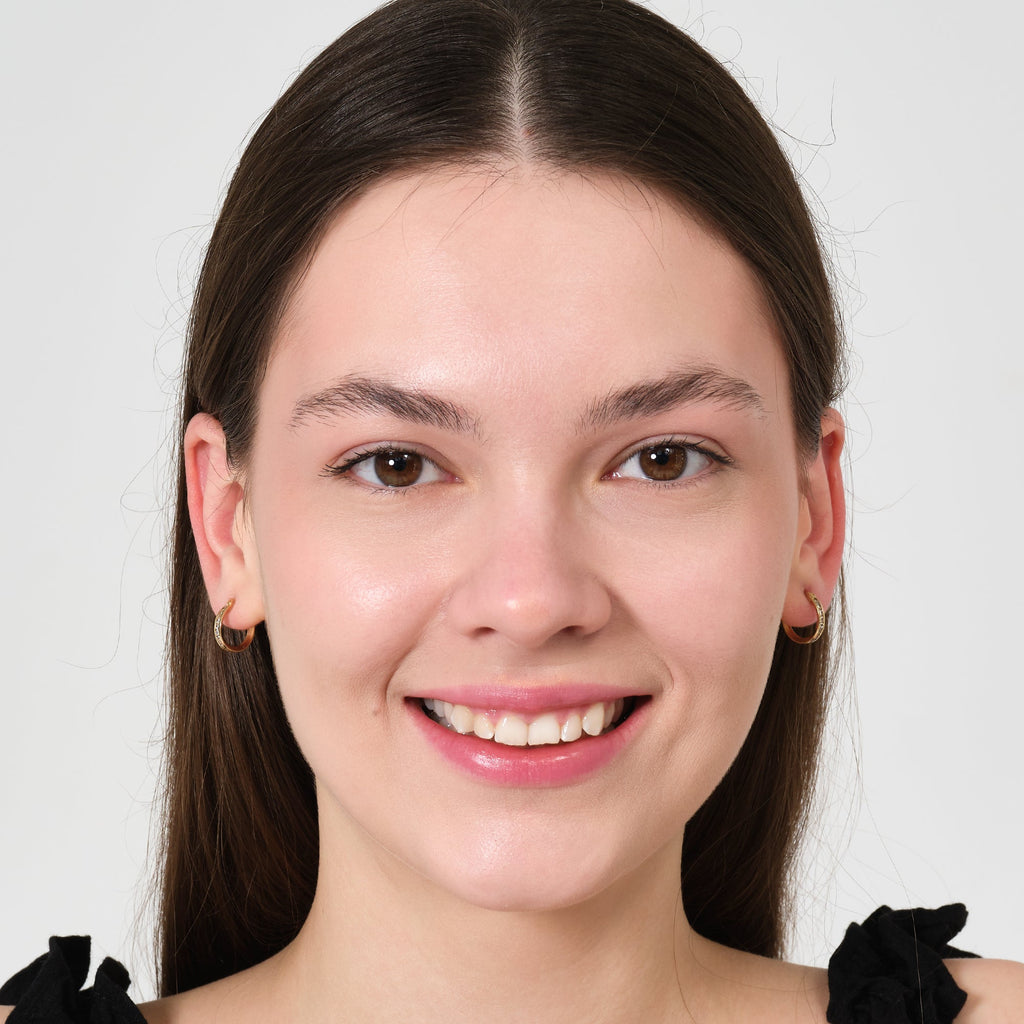 Pavé Fluted Hoop Earrings 14K Solid Gold