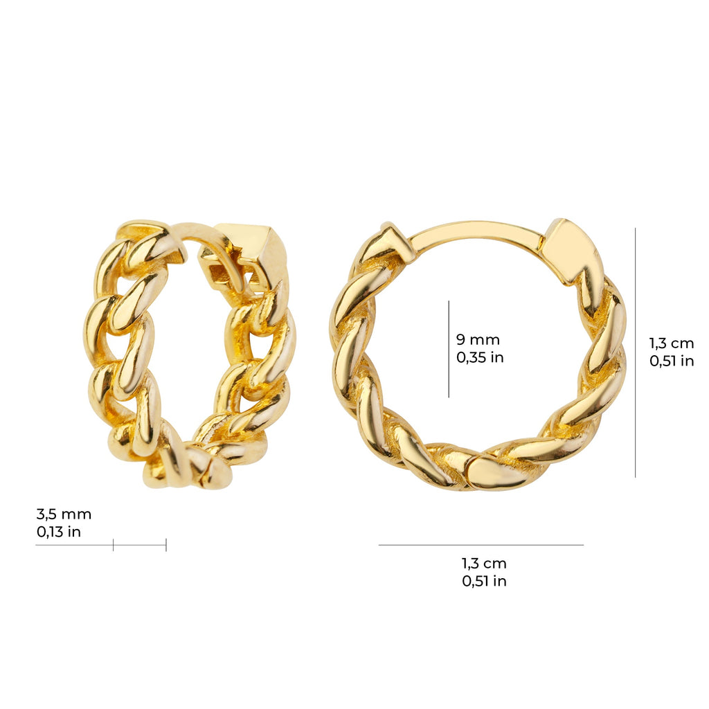 Link Hoop Earrings 14K Solid Gold