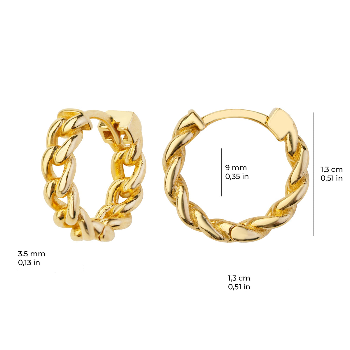 Link Hoop Earrings 14K Solid Gold