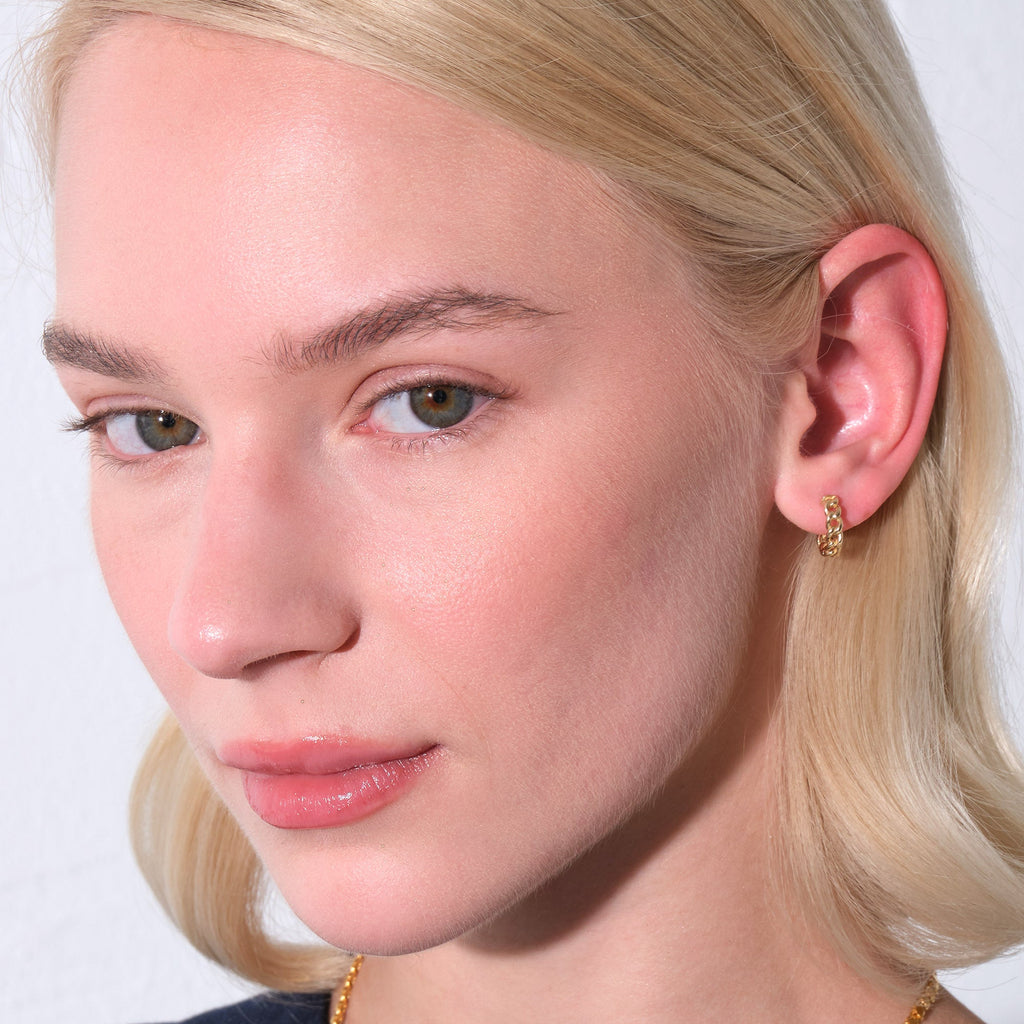 Link Hoop Earrings 14K Solid Gold