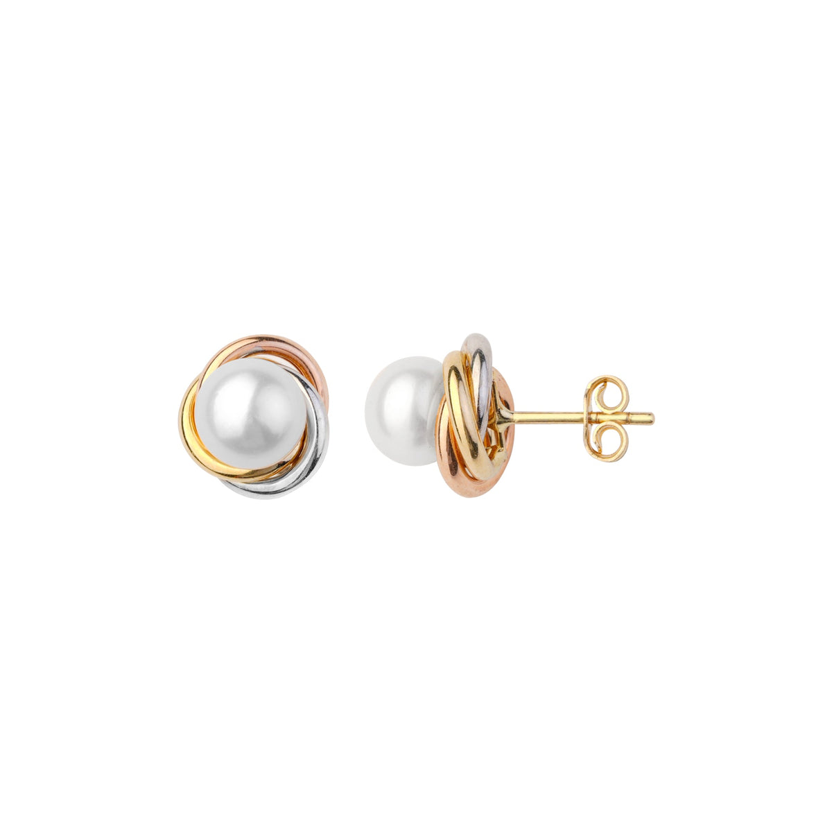 Tri-color Pearl Earrings 14K Solid Gold