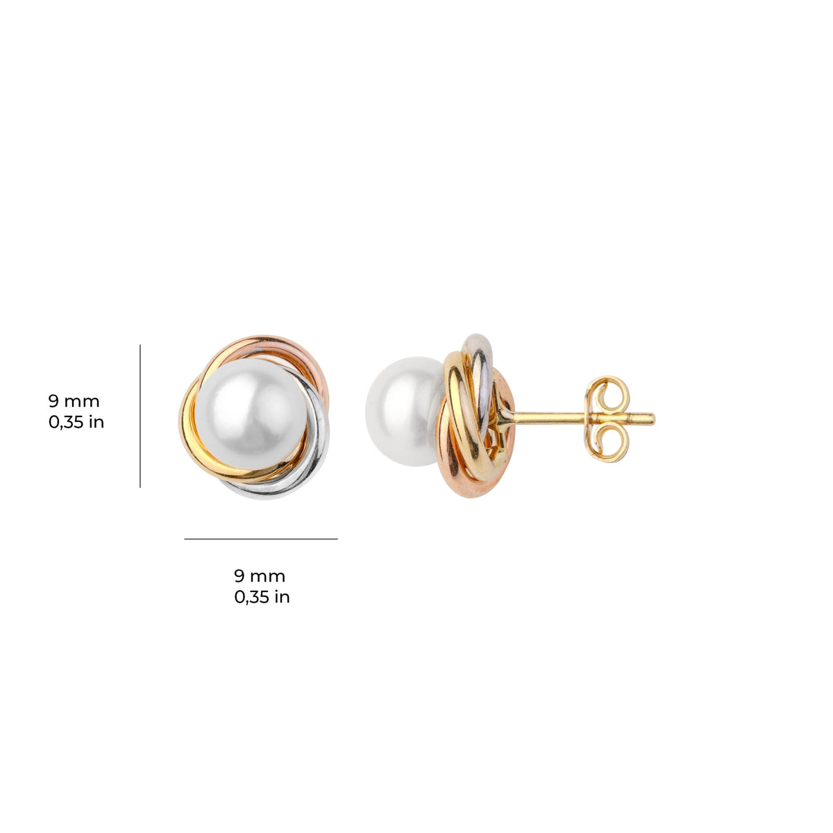 Tri-color Pearl Earrings 14K Solid Gold