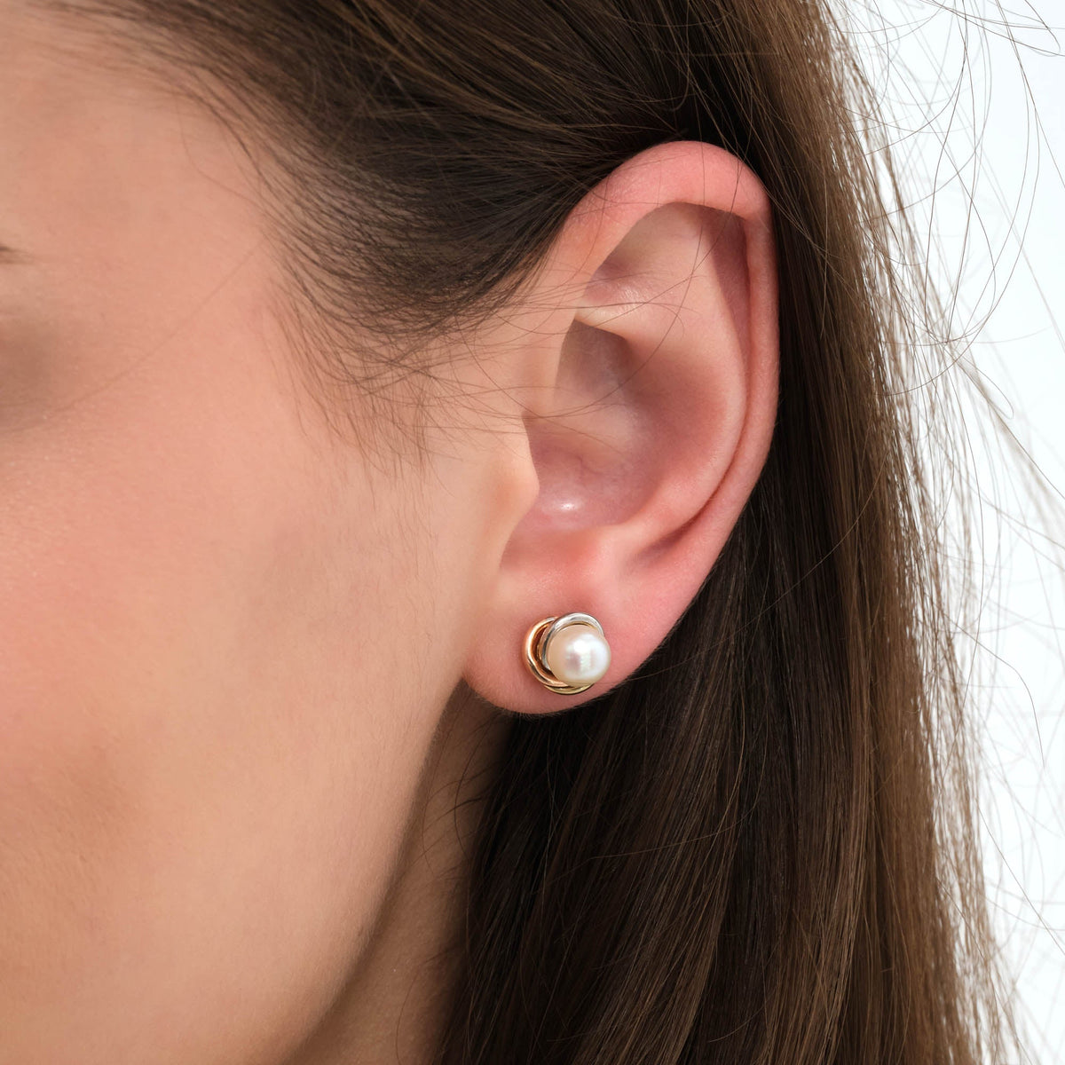 Tri-color Pearl Earrings 14K Solid Gold