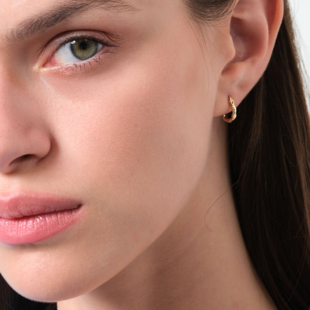 Wavy Twisted Hoop Earrings 14K Solid Gold