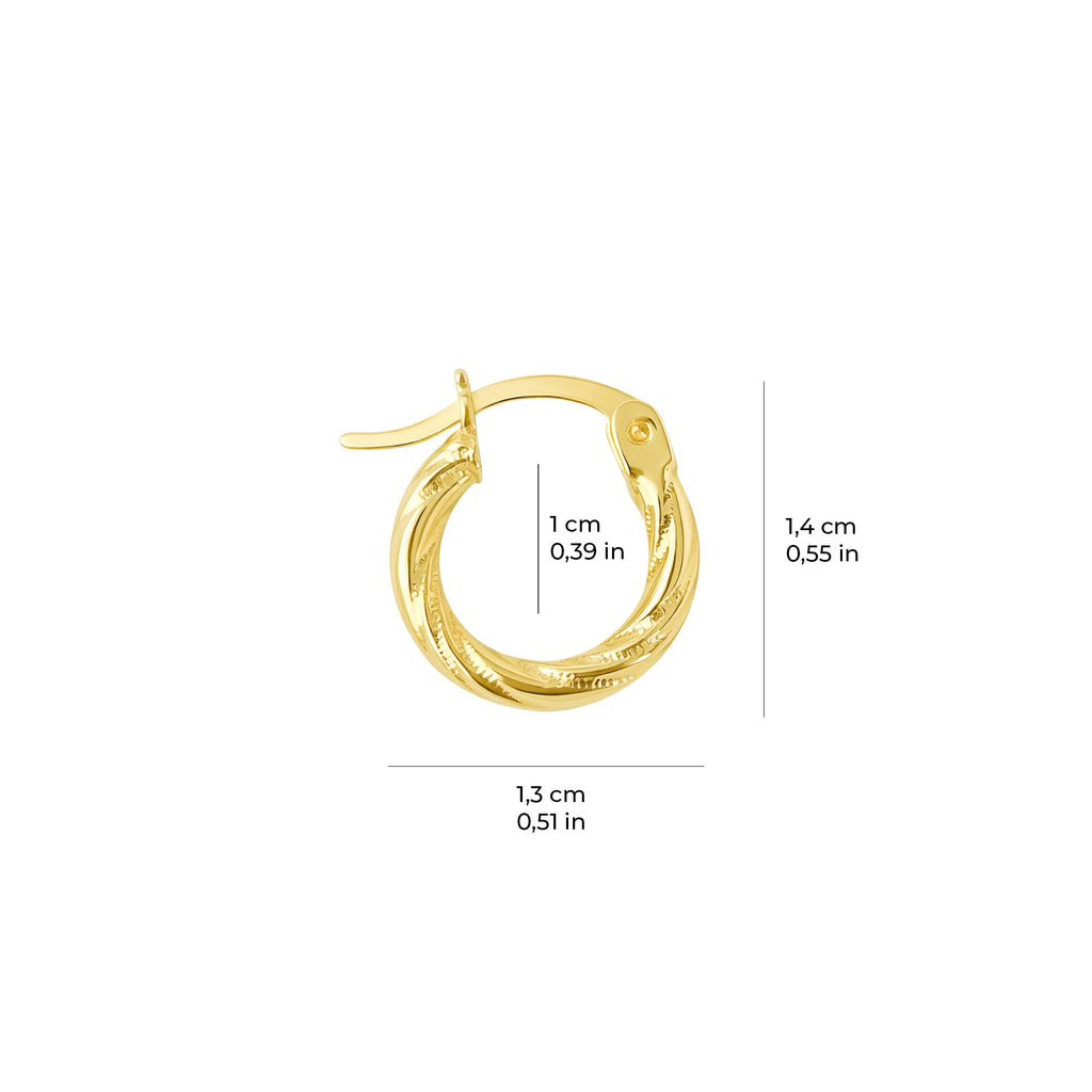 Diamond Cut Twisted Hoop Earrings 14K Solid Gold