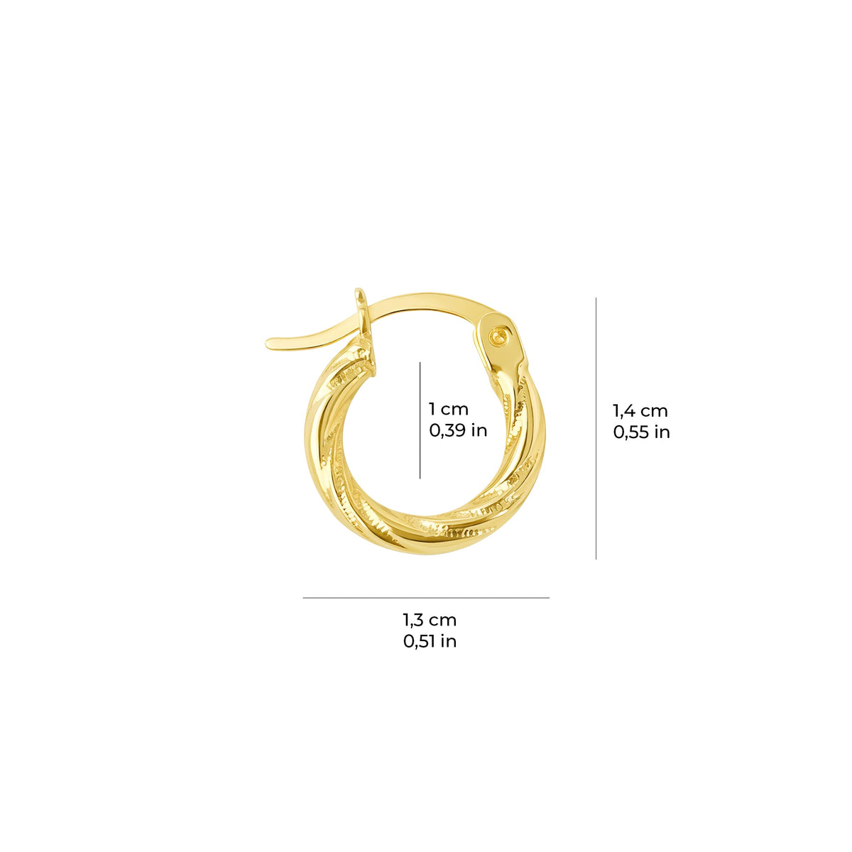 Diamond Cut Twisted Hoop Earrings 14K Solid Gold