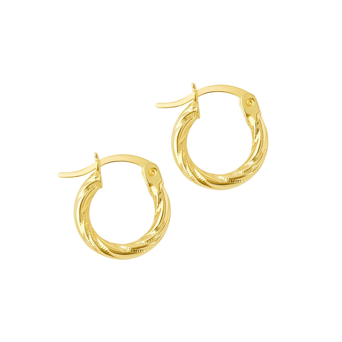 Diamond Cut Twisted Hoop Earrings 14K Solid Gold