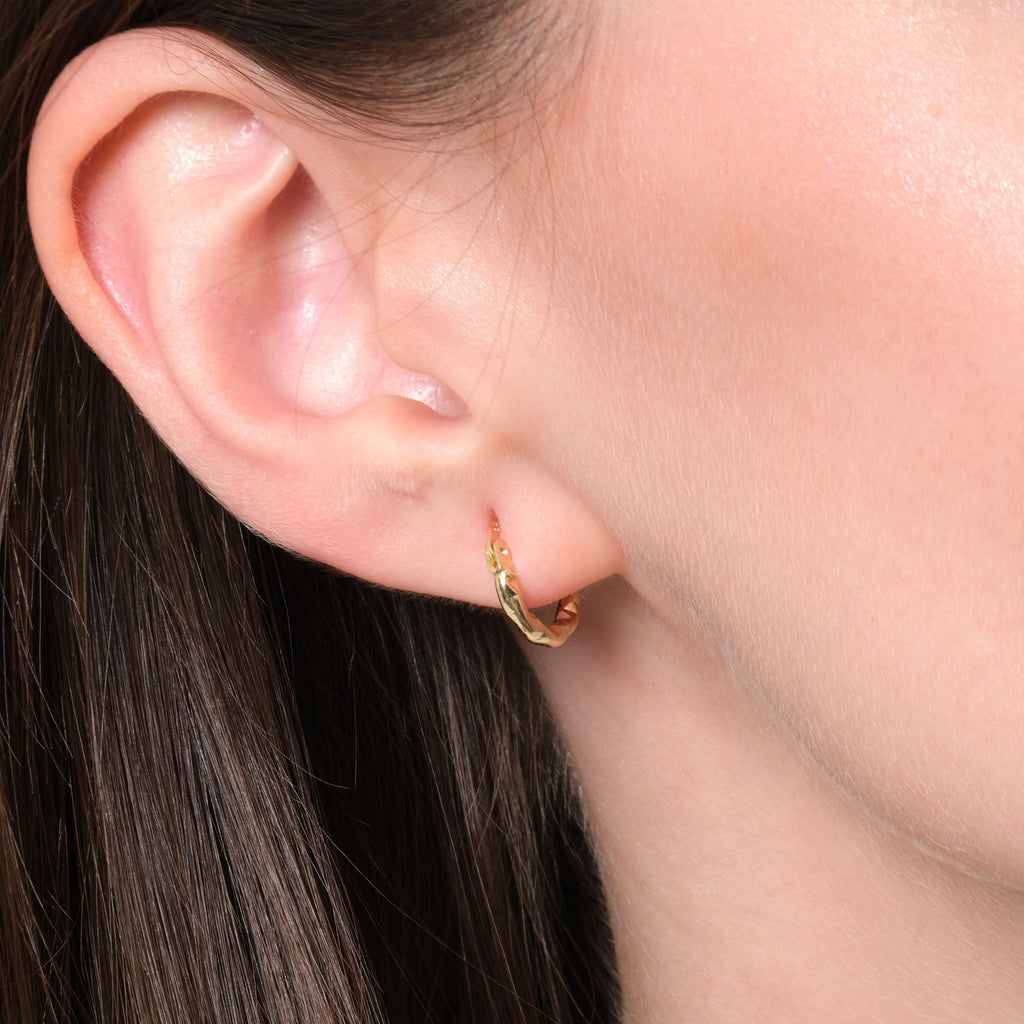 Prism Cut Hoop Earrings 14K Solid Gold