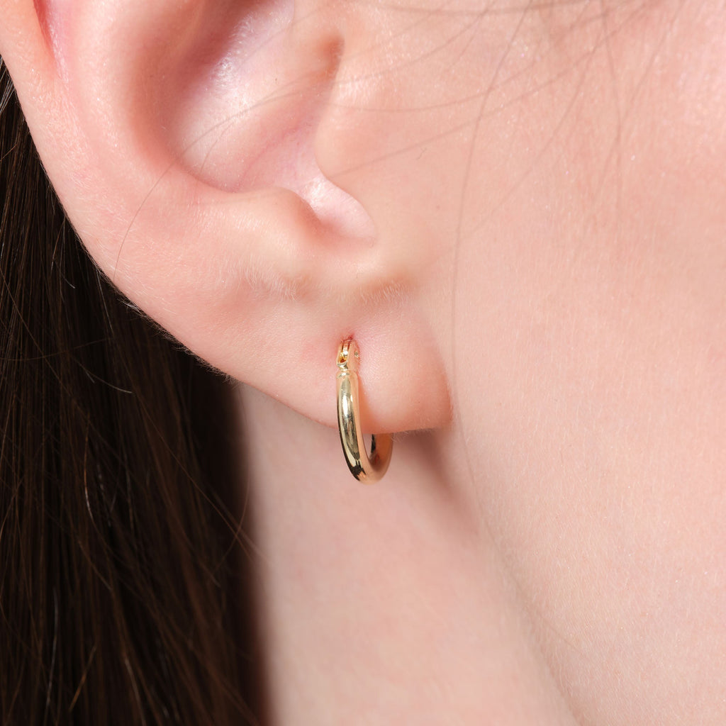 Classic Sparkling Hoop Earrings 14K Solid Gold