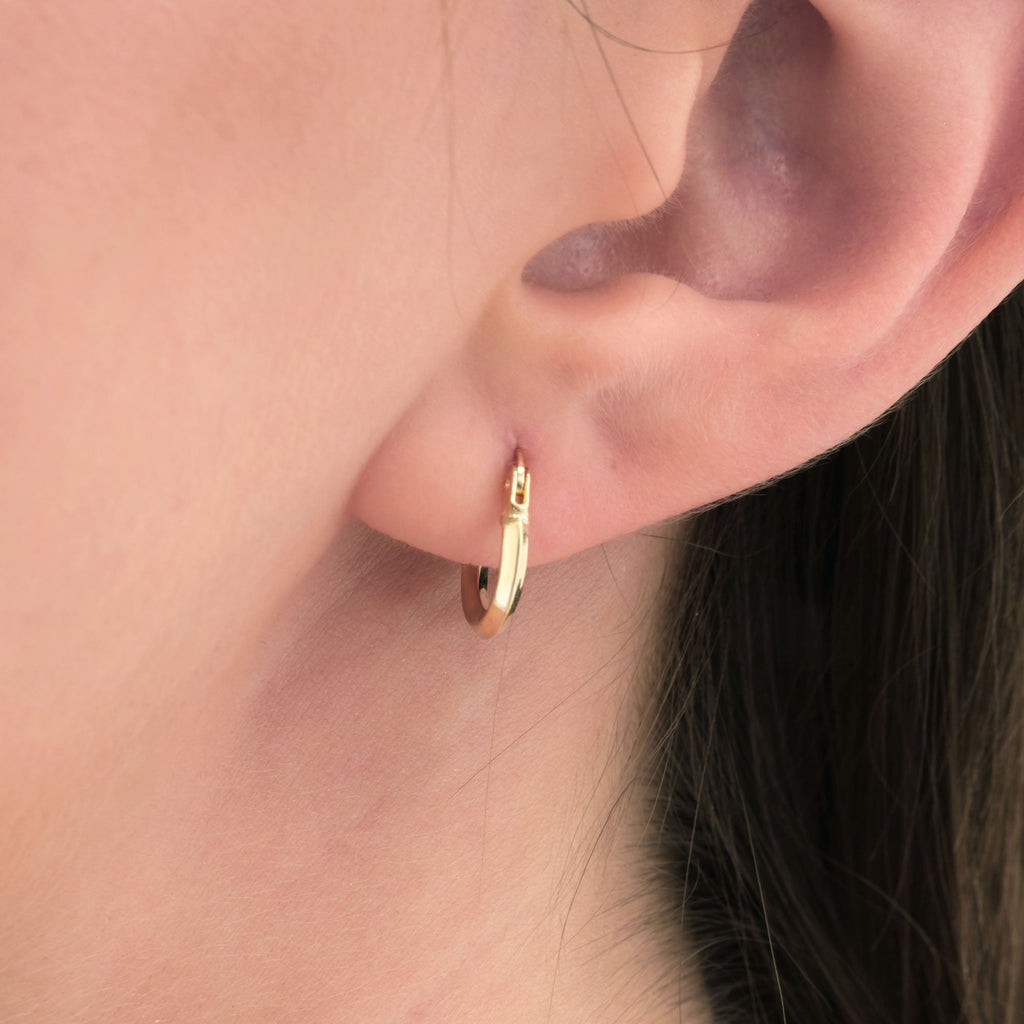 Plain Tube Hoop Earrings 14K Solid Gold