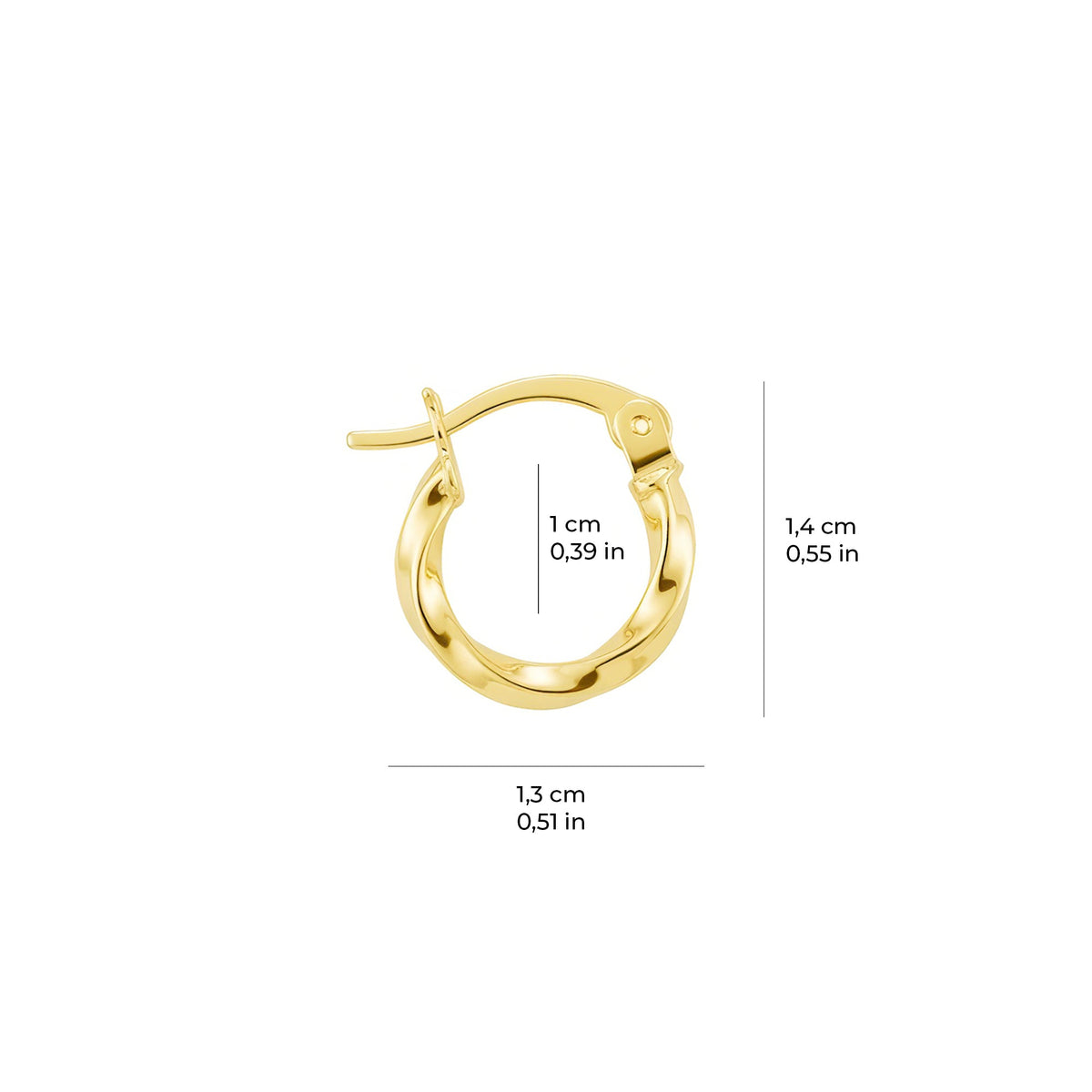 Plain Curved Hoop Earrings 14K Solid Gold
