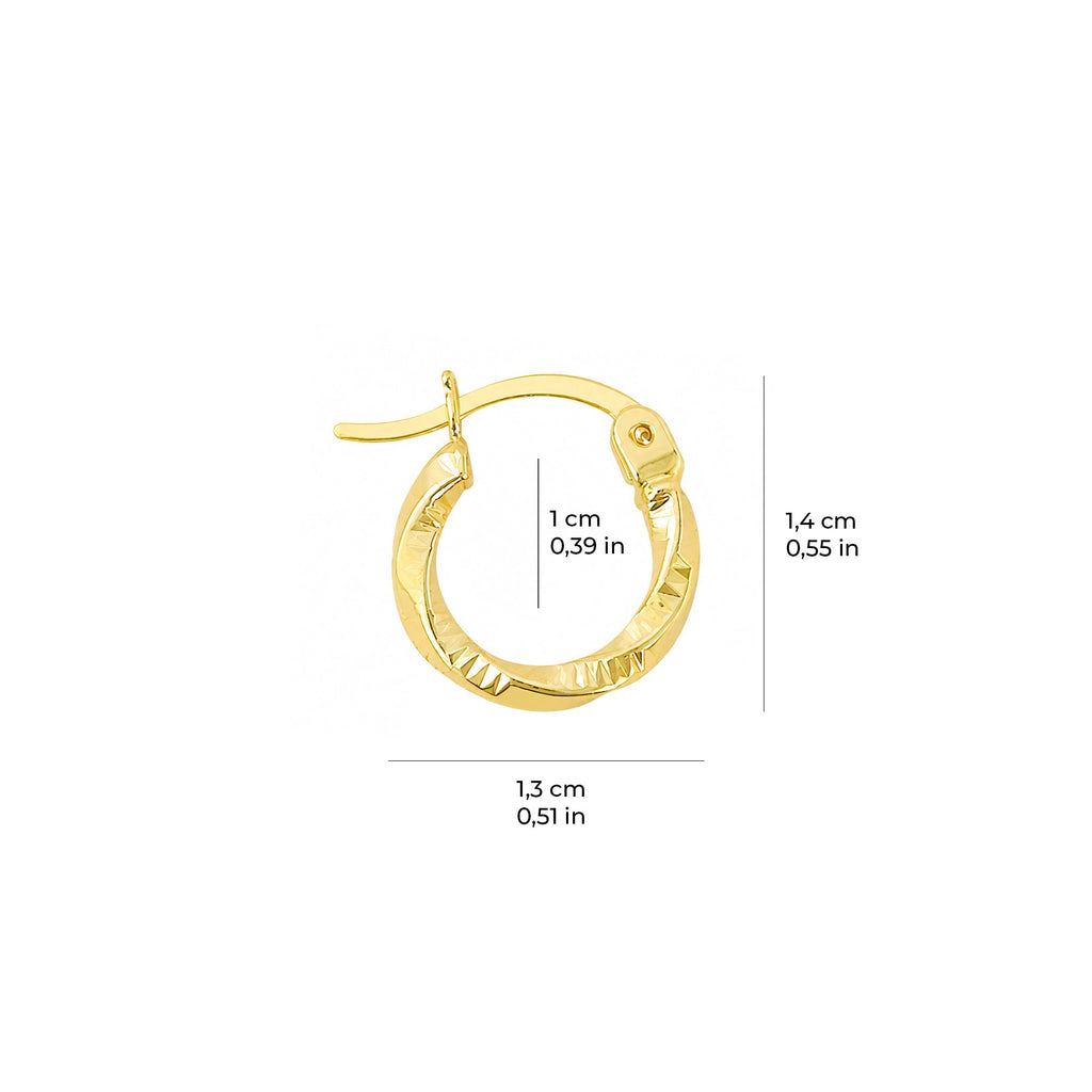 Twisted Ribbed Hoop Earrings 14K Solid Gold