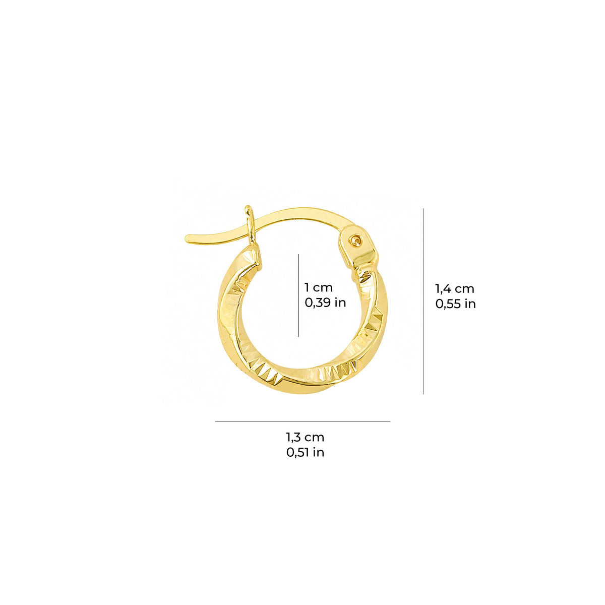 Twisted Ribbed Hoop Earrings 14K Solid Gold