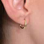 Twisted Ribbed Hoop Earrings 14K Solid Gold