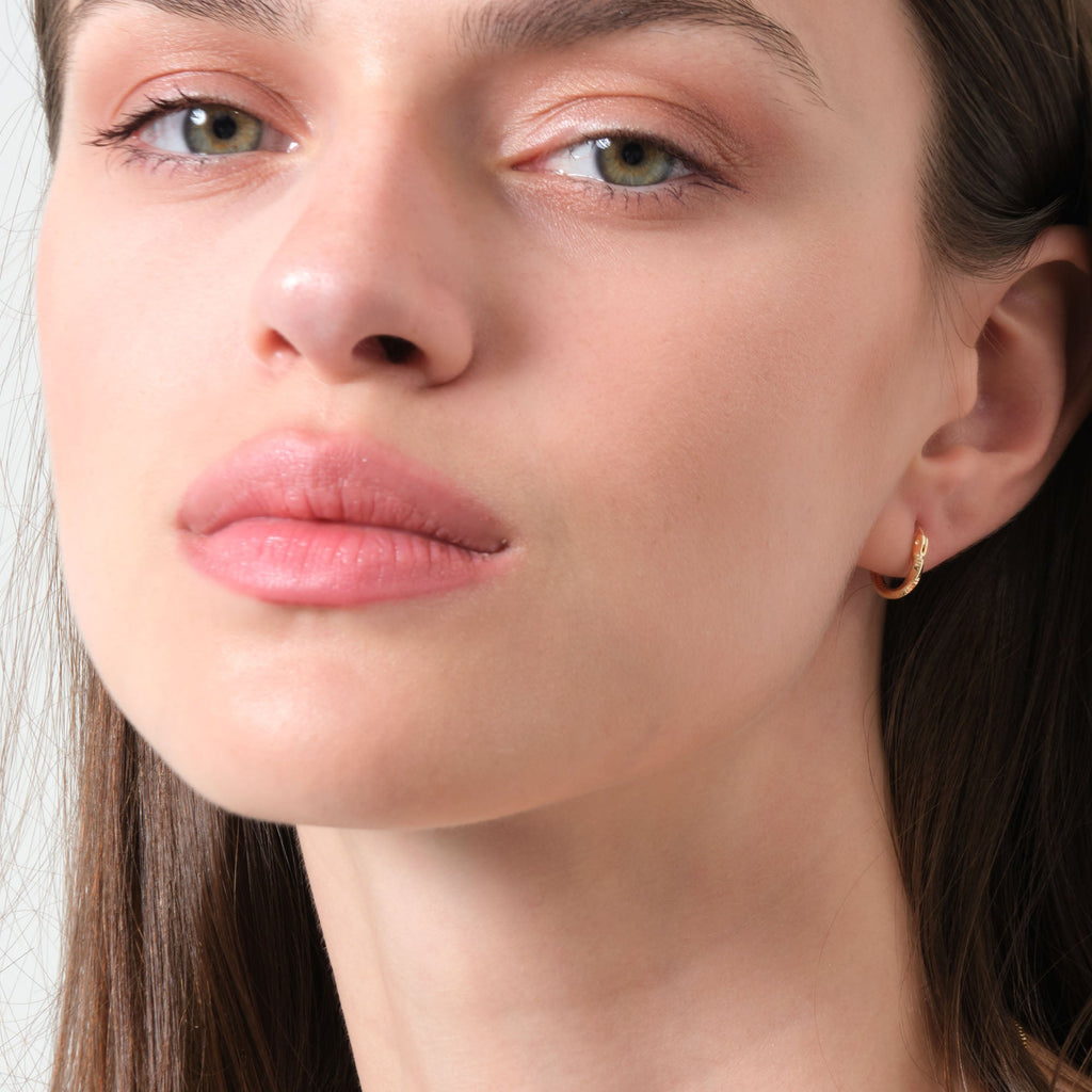 Twisted Ribbed Hoop Earrings 14K Solid Gold