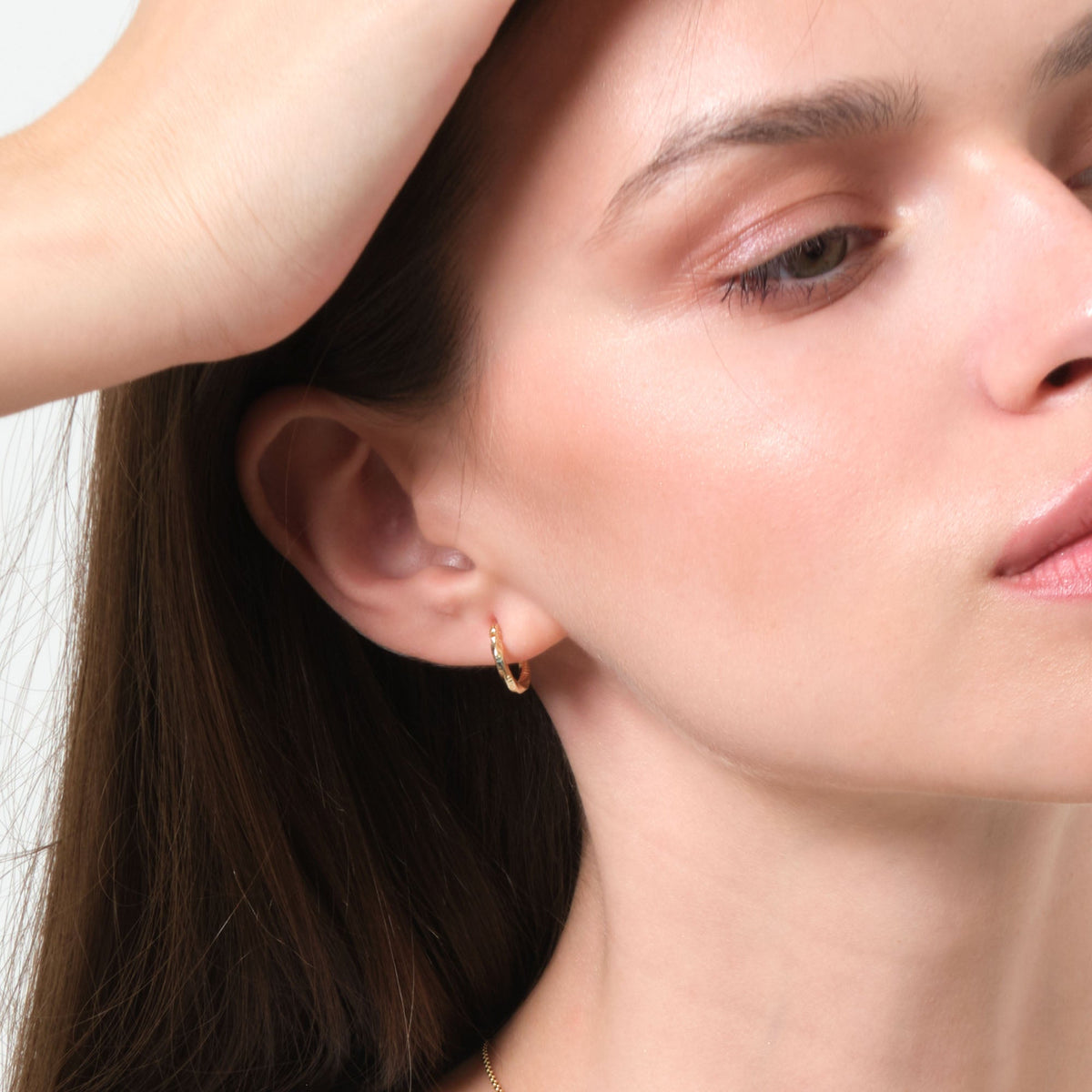 Twisted Ribbed Hoop Earrings 14K Solid Gold