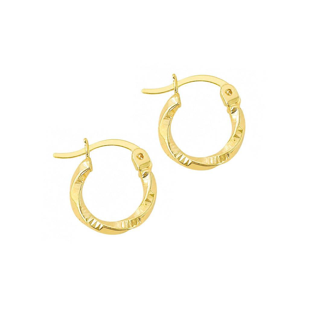 Twisted Ribbed Hoop Earrings 14K Solid Gold