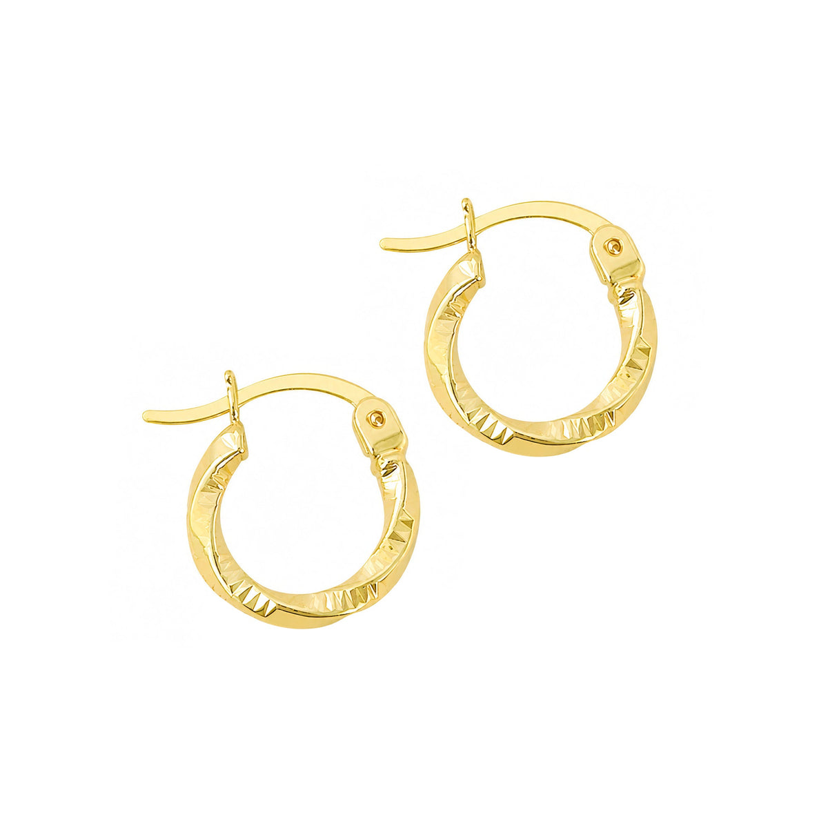 Twisted Ribbed Hoop Earrings 14K Solid Gold
