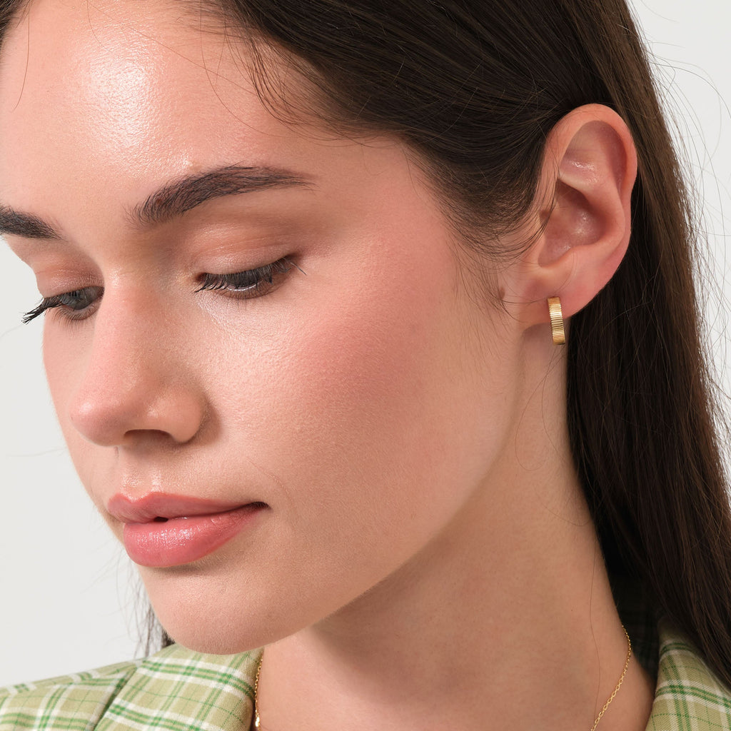 Striped Hoop Earrings 14K Solid Gold