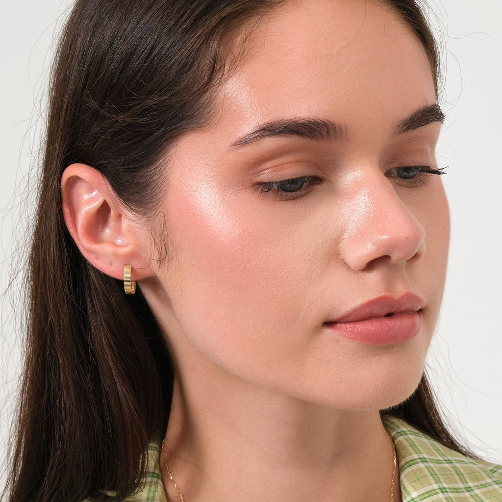 Striped Hoop Earrings 14K Solid Gold