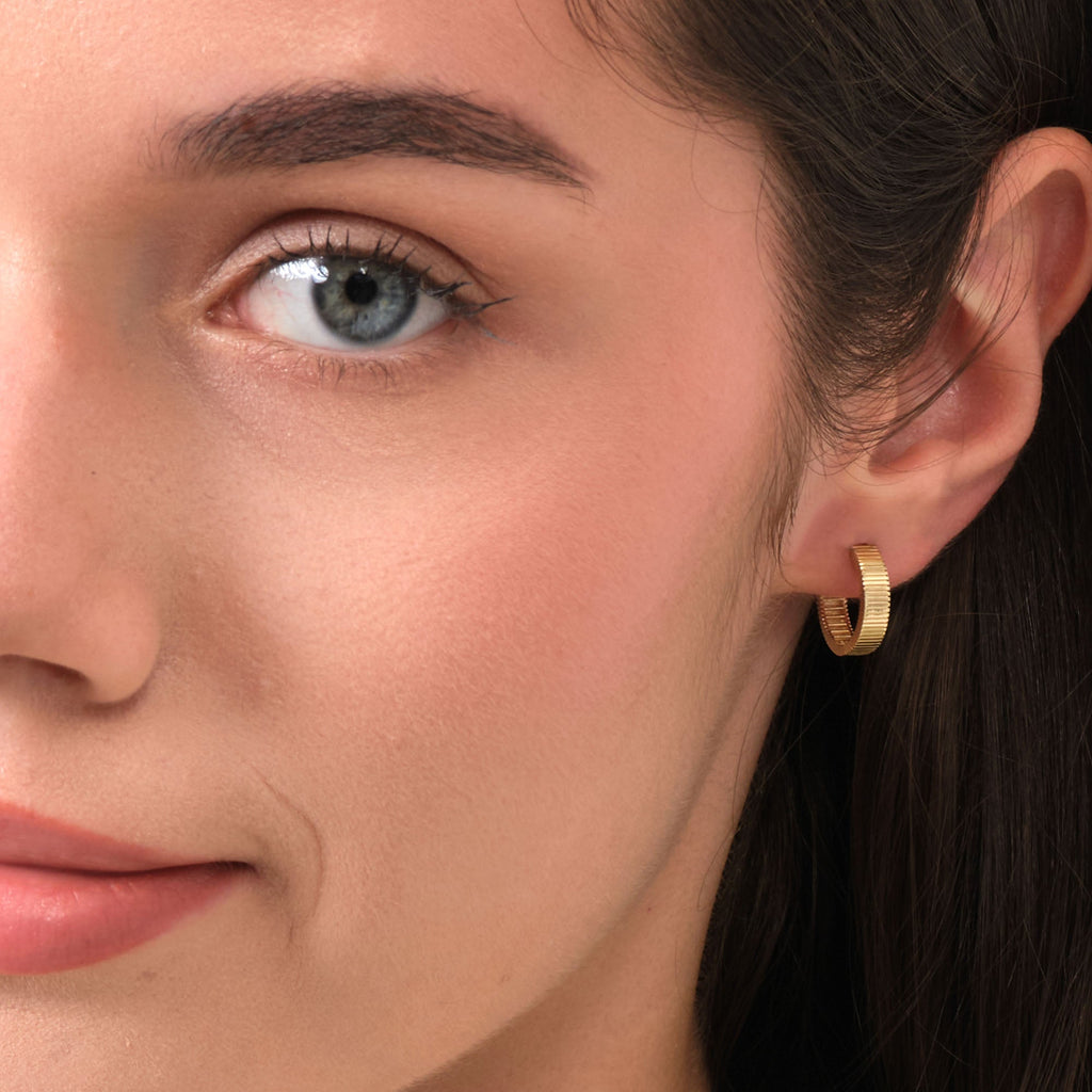 Striped Hoop Earrings 14K Solid Gold