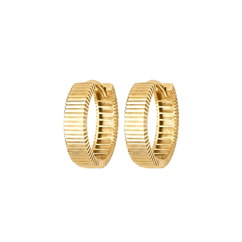 Striped Hoop Earrings 14K Solid Gold