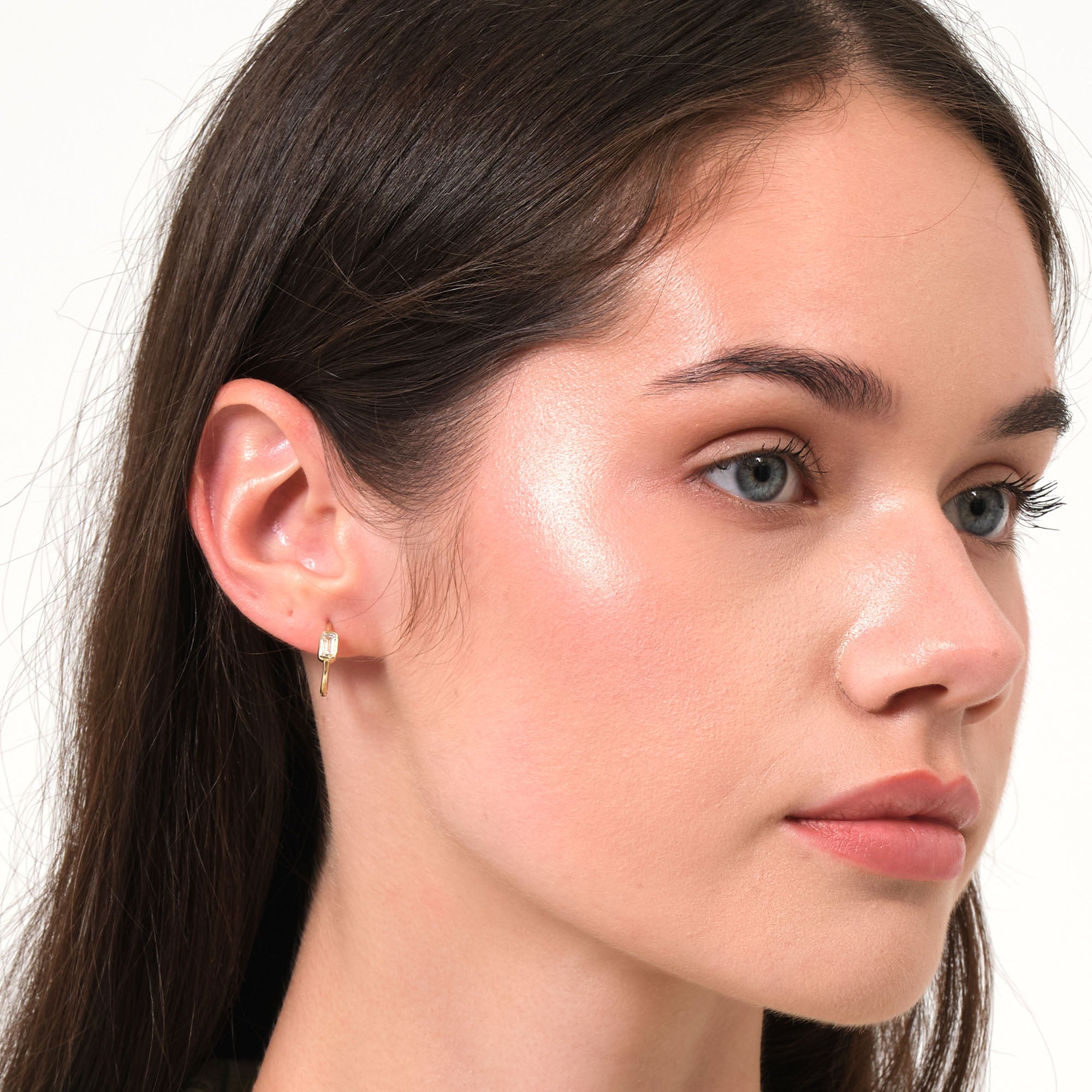 Baguette Hoop Earrings Solid Gold
