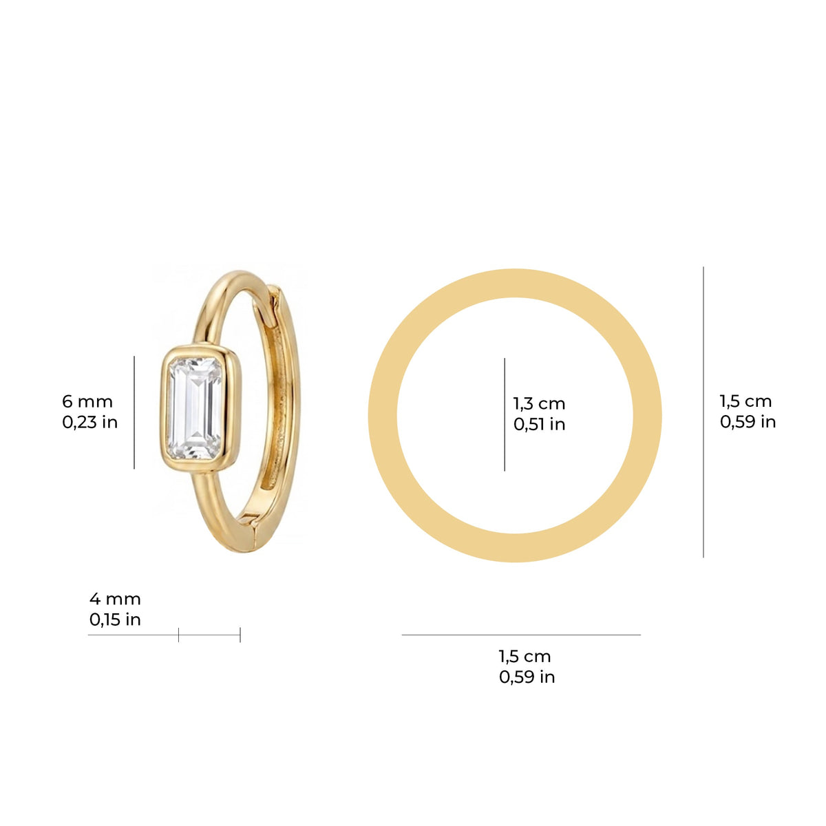 Baguette Hoop Earrings Solid Gold