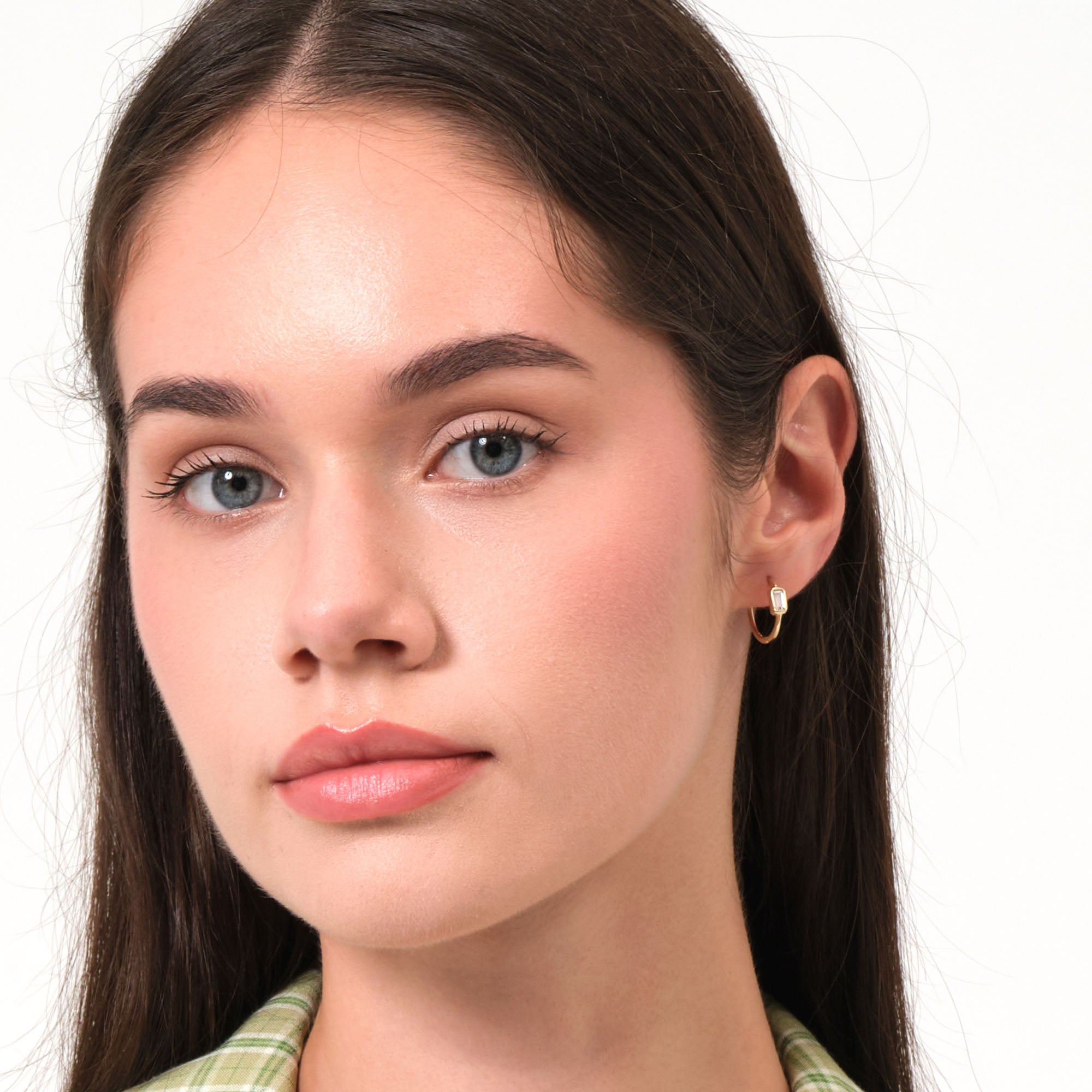 Baguette Hoop Earrings Solid Gold