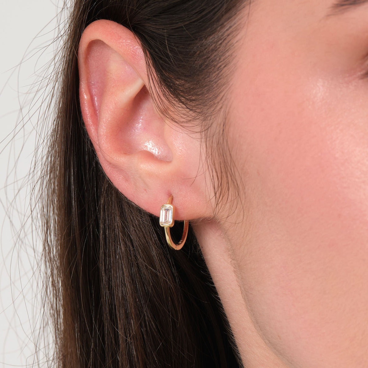 Baguette Hoop Earrings Solid Gold