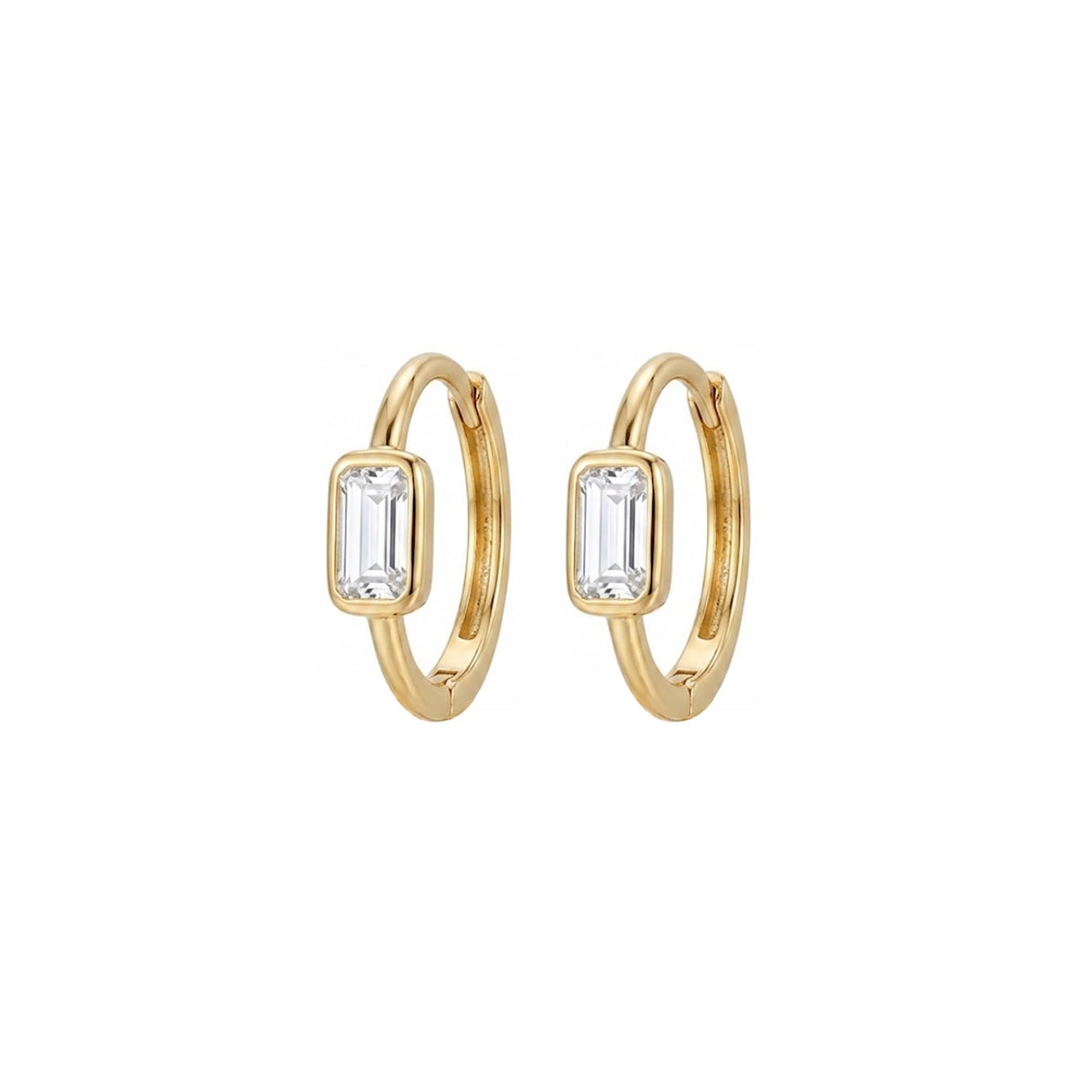 Baguette Hoop Earrings Solid Gold