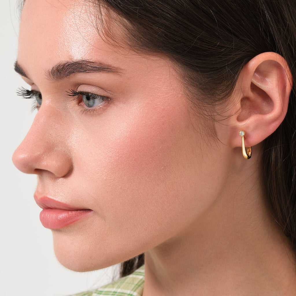 Solitaire Hoop Earrings Solid Gold