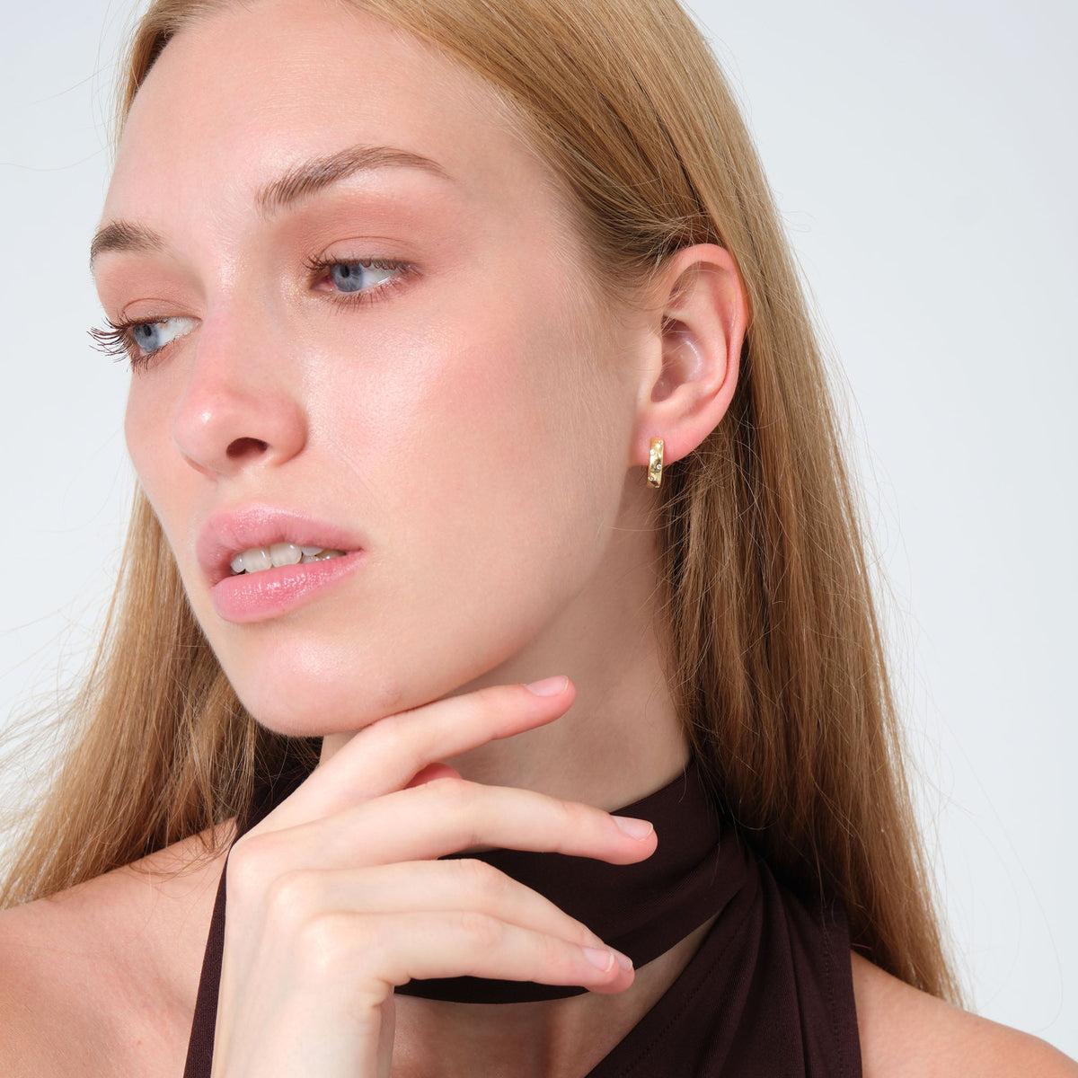 Cosmo Flush Set Hoop Earrings Solid Gold
