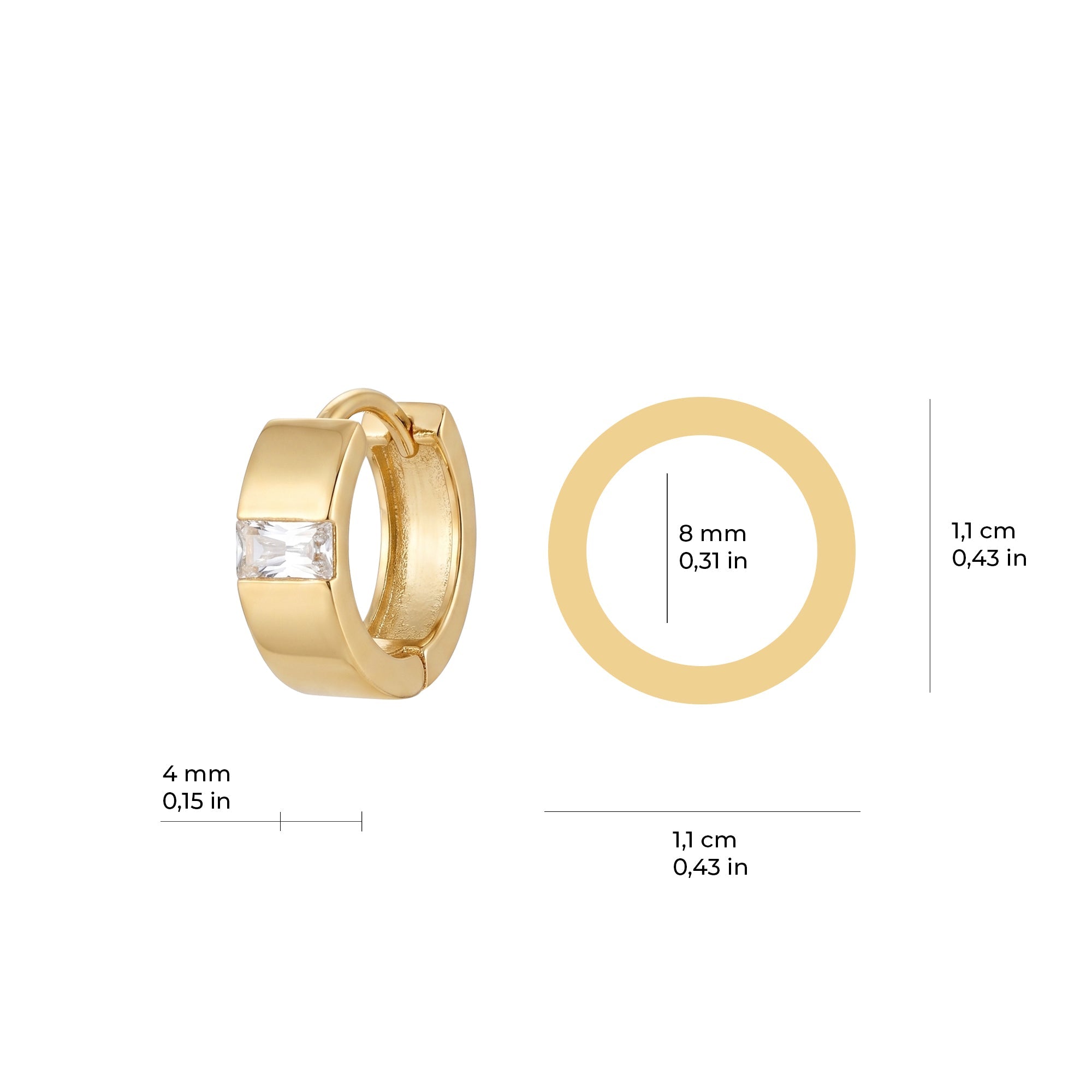 Baguette Pavé Hoop Earrings Solid Gold