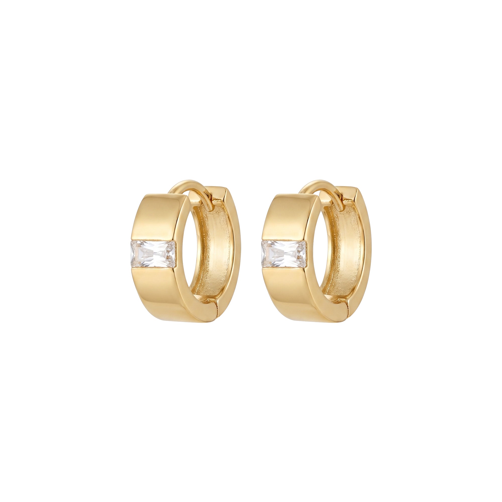 Baguette Pavé Hoop Earrings Solid Gold