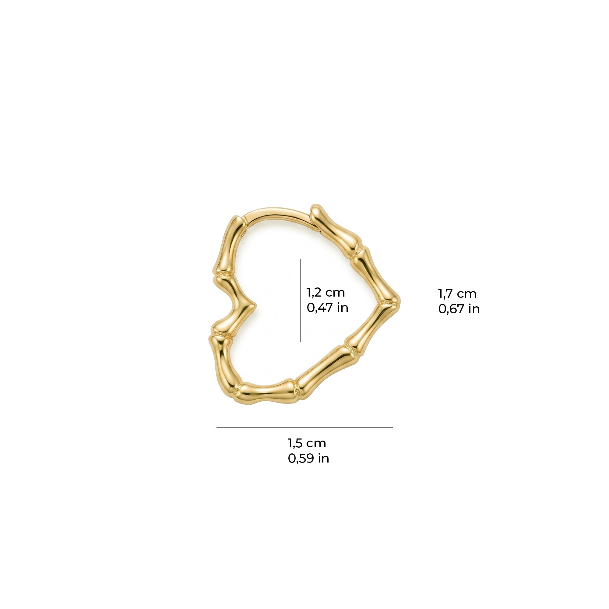Bamboo Heart Hoop Earrings Solid Gold