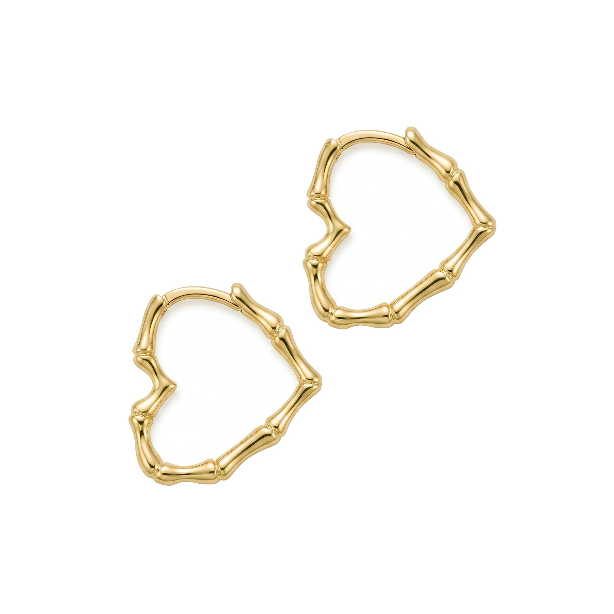 Bamboo Heart Hoop Earrings Solid Gold