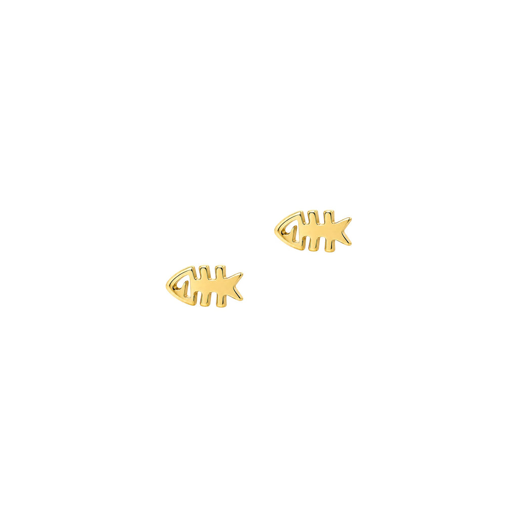 Tiny Fishbone Earrings Solid Gold