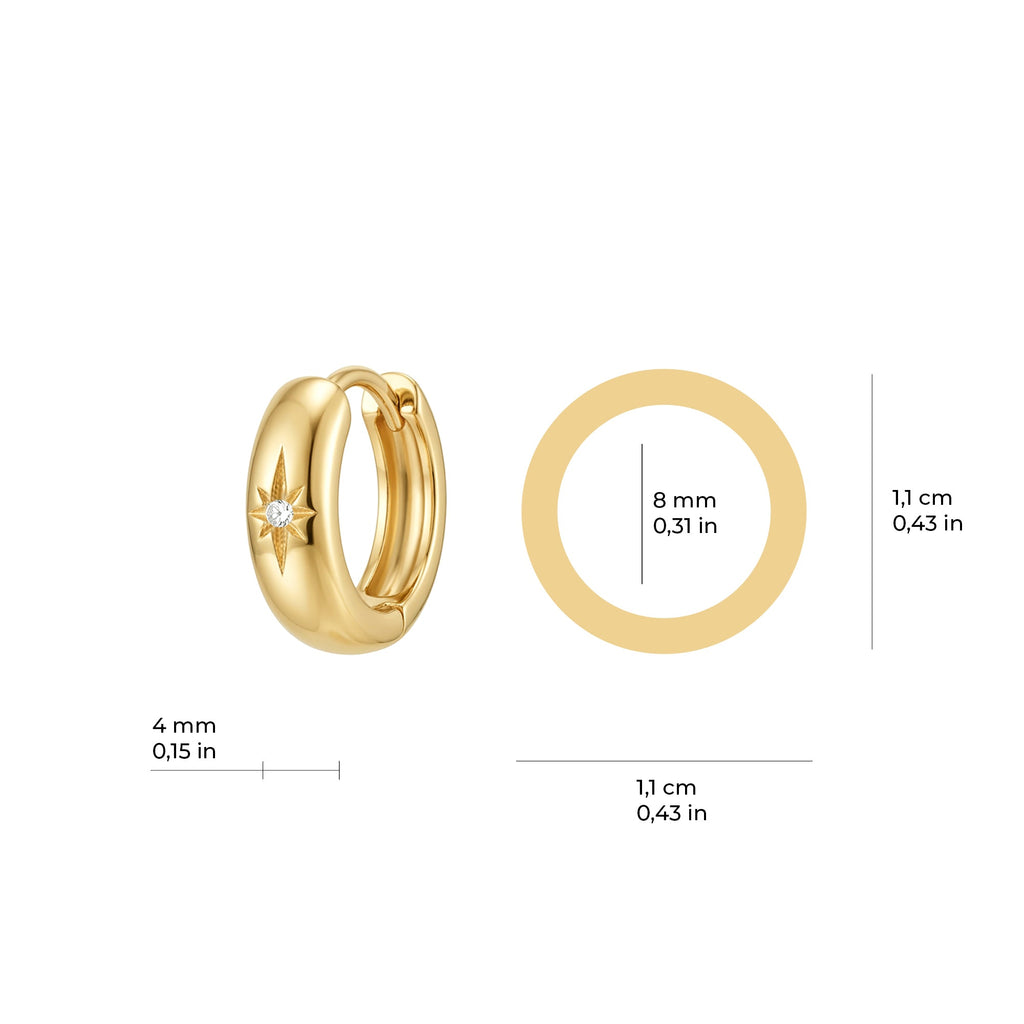 North Star Hoop Earrings Solid Gold