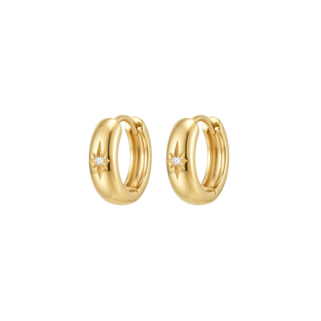 North Star Hoop Earrings Solid Gold