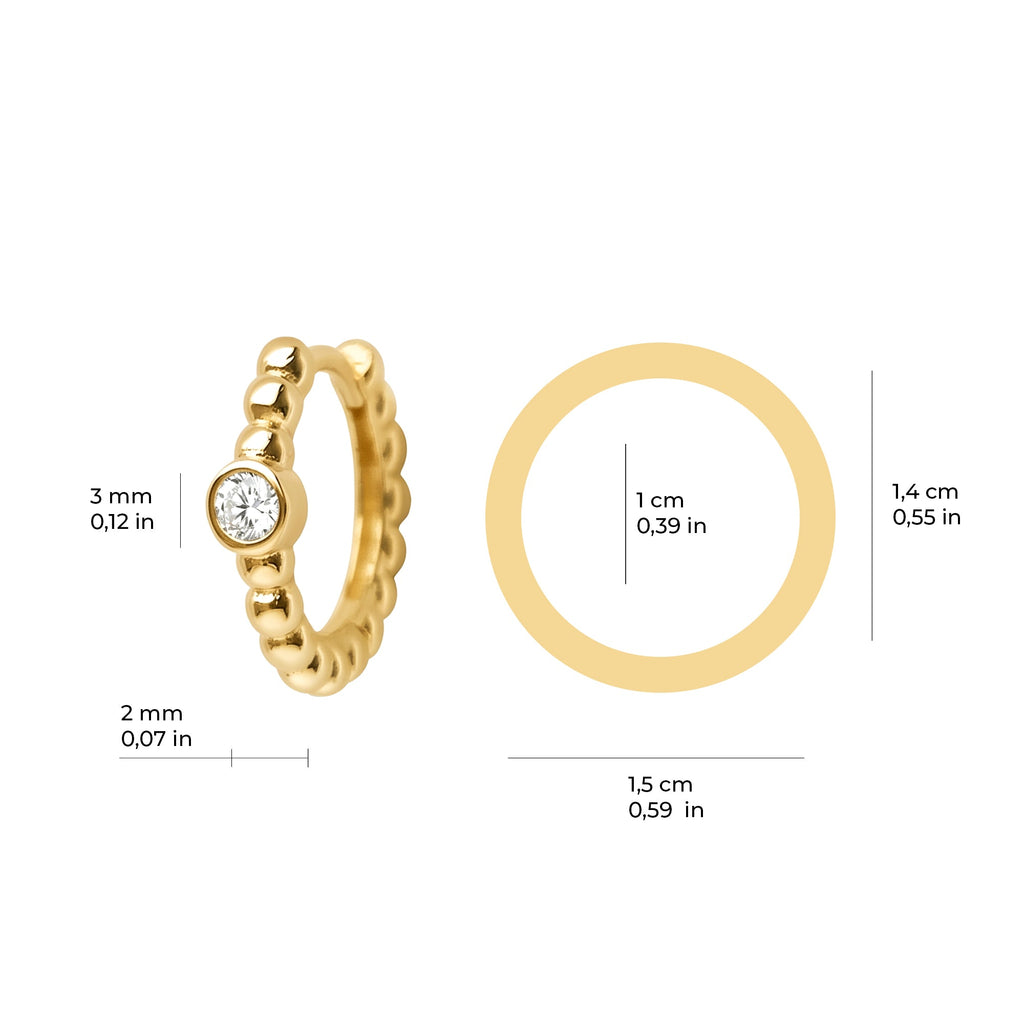 Luna Beaded Solitaire Hoop Earrings Solid Gold