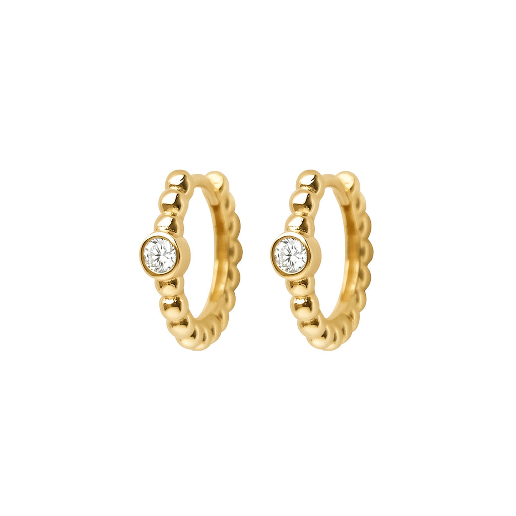 Luna Beaded Solitaire Hoop Earrings Solid Gold